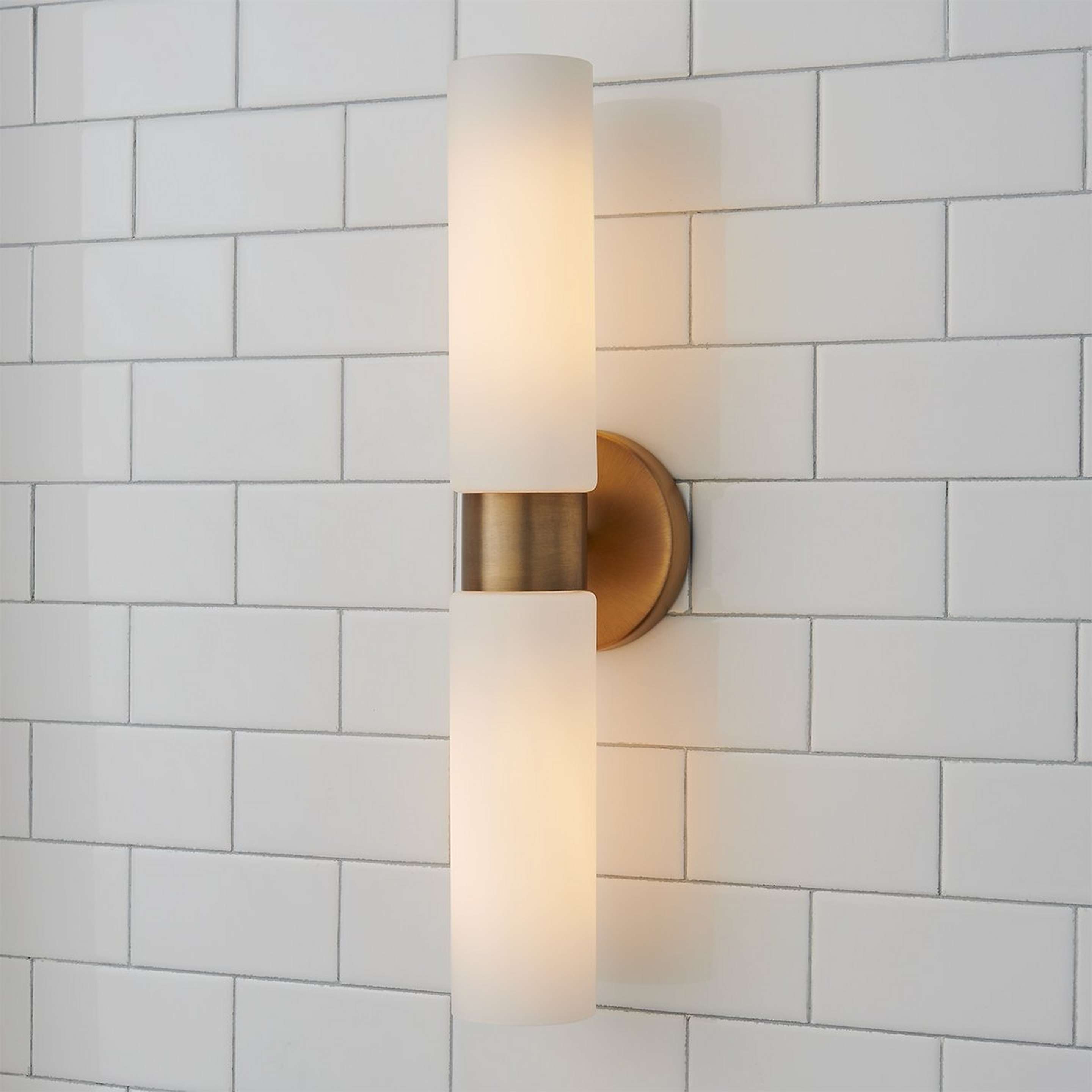 A Marsden Bath Sconce with Aged Brass / White Glass color