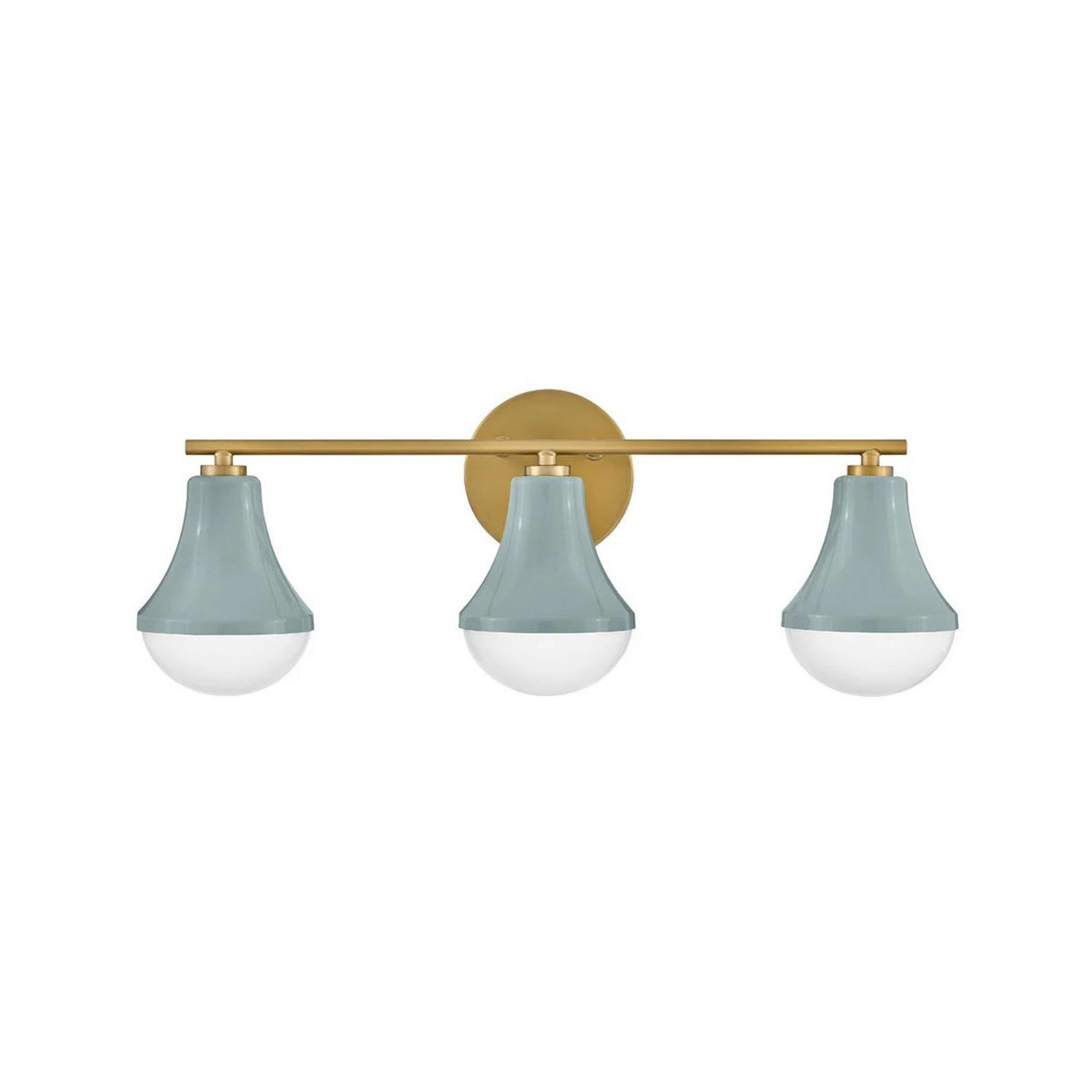 A Rockford Retro Vanity Light - 3 Light with Brass / Seafoam / Opal Glass color
