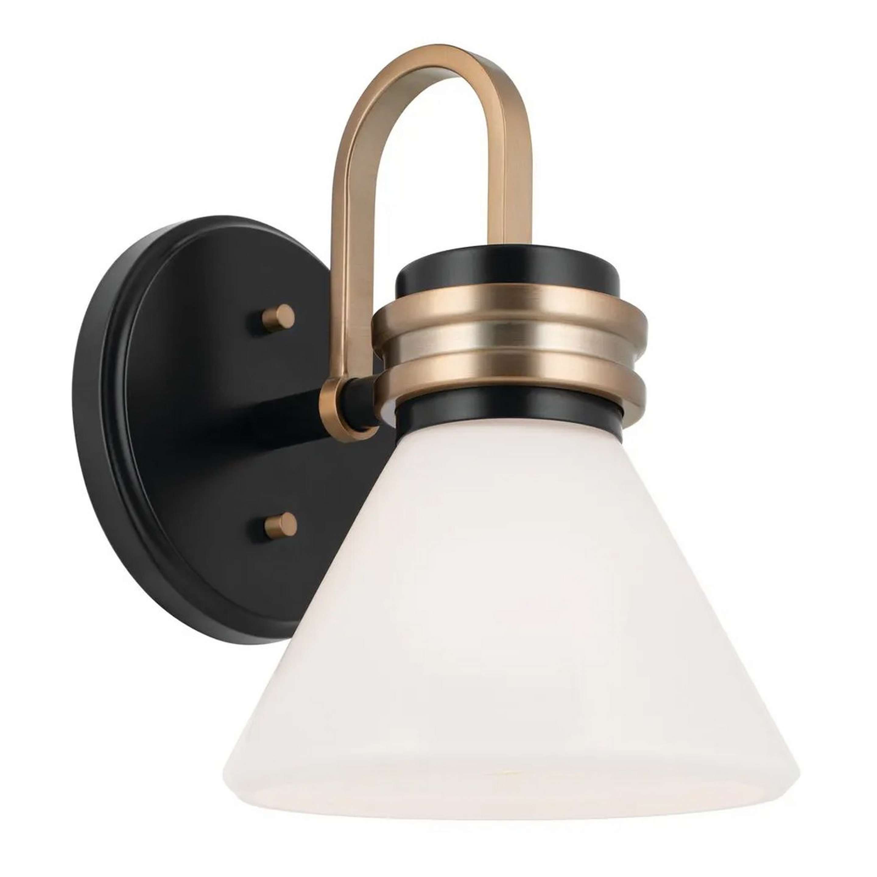 A Fultum Bath Sconce with Champagne Bronze / Black / Opal Glass color