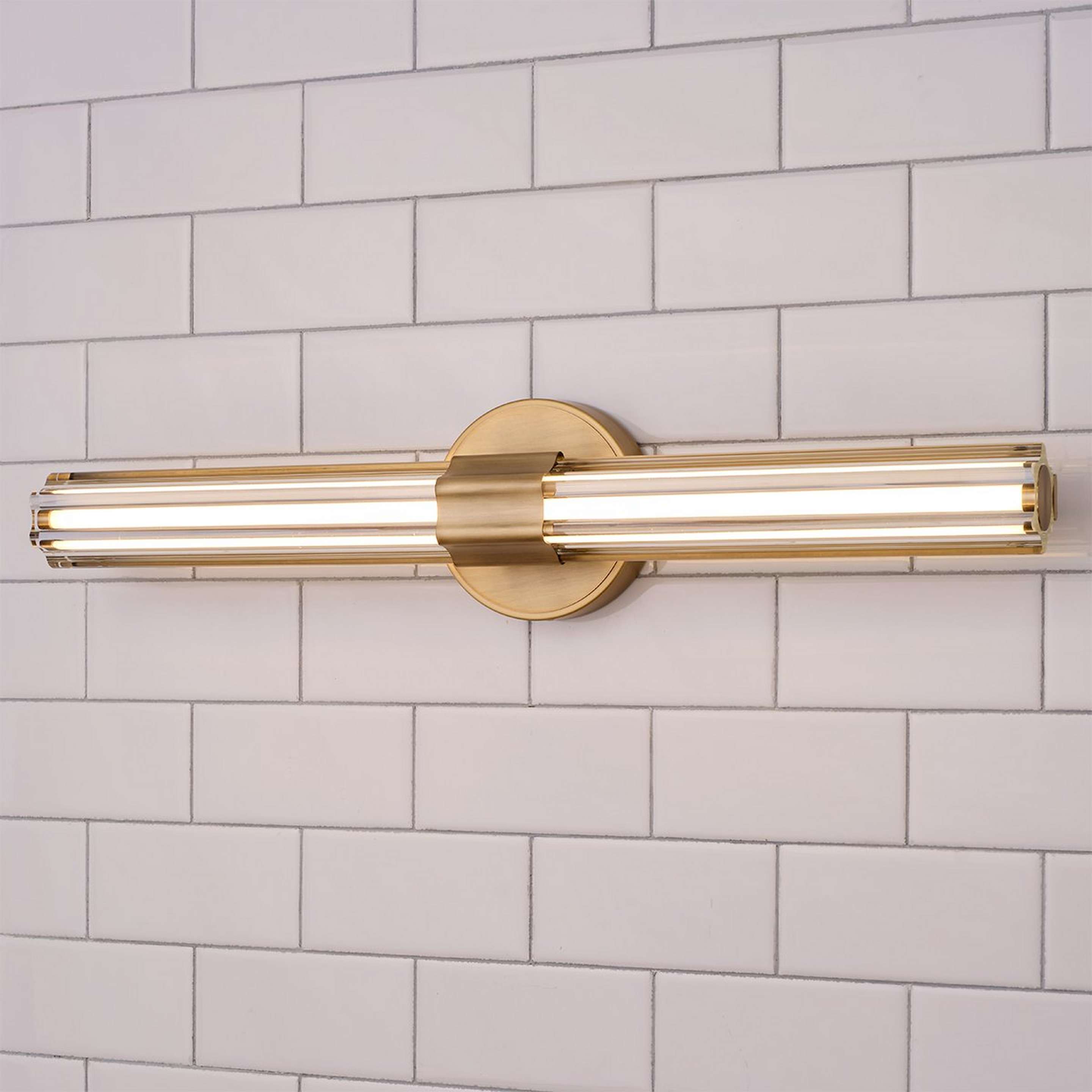 A Mercredi LED Vanity Light with Satin Brass / Fluted Crystal color