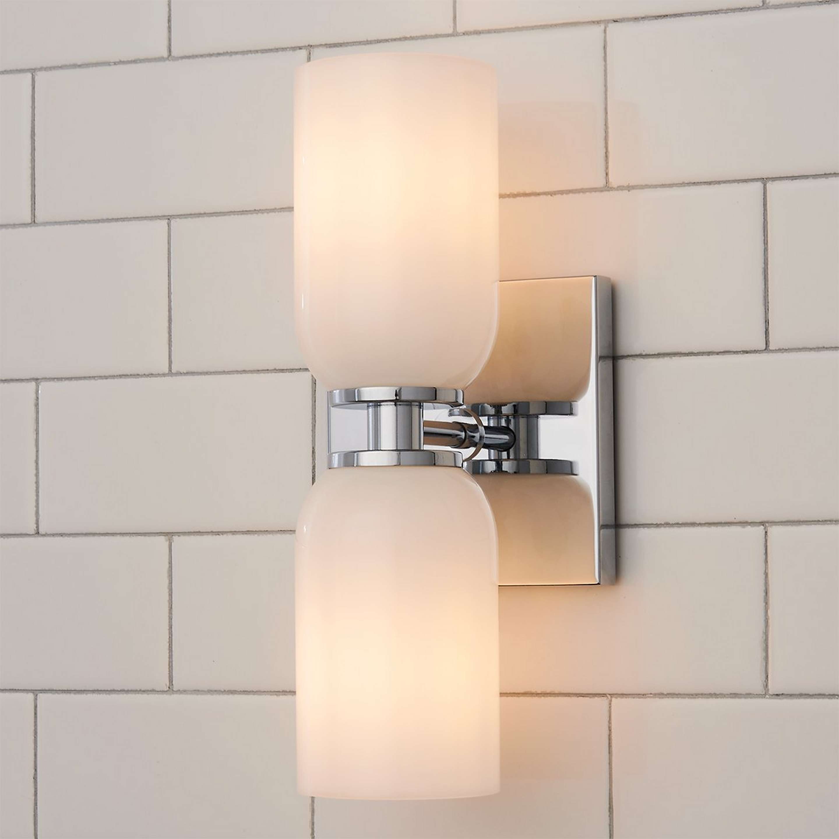 A Devon Bath Sconce - 2 Light - Glass with Chrome / White Glass color