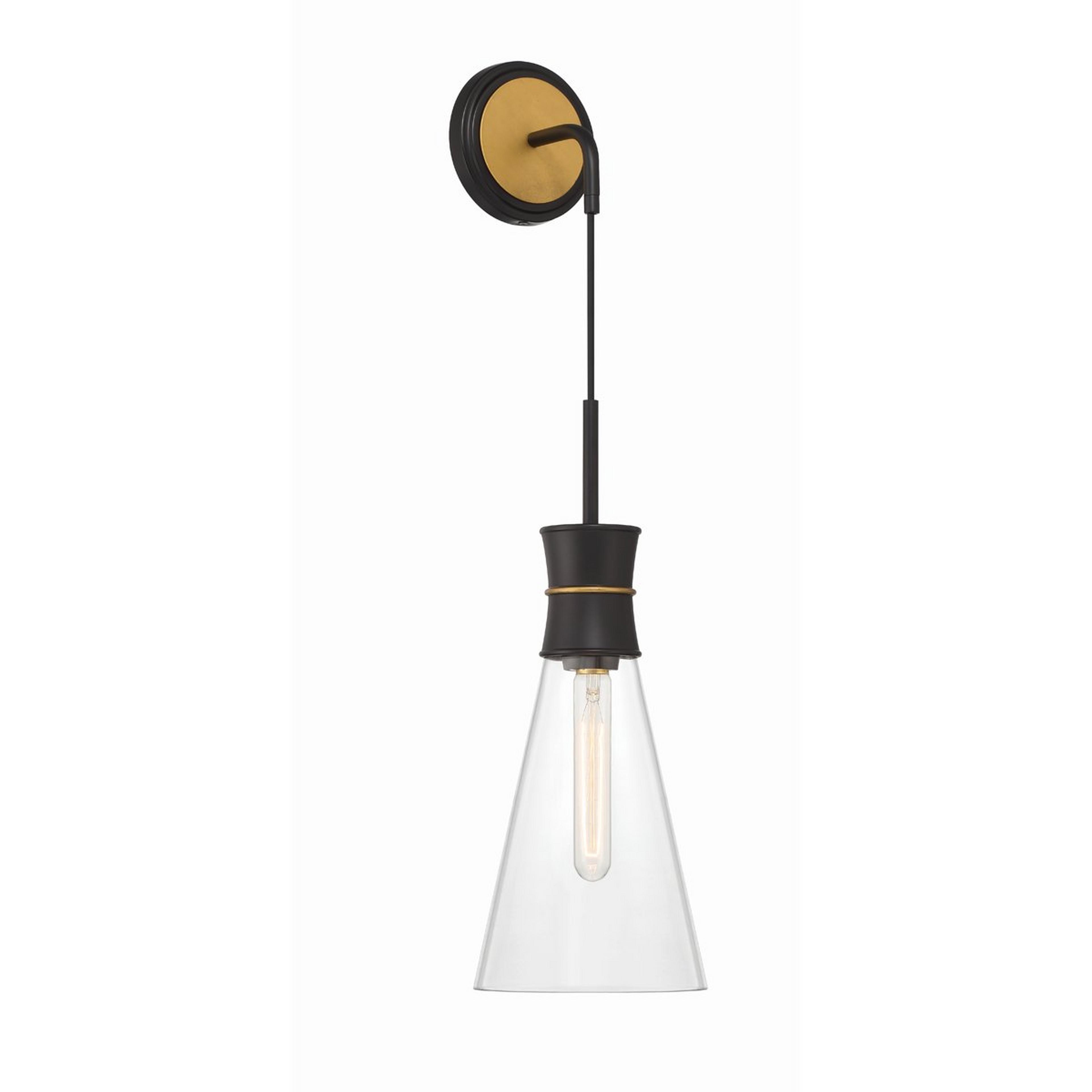 A Sujay Sconce with Matte Black / Textured Gold / Clear Glass color