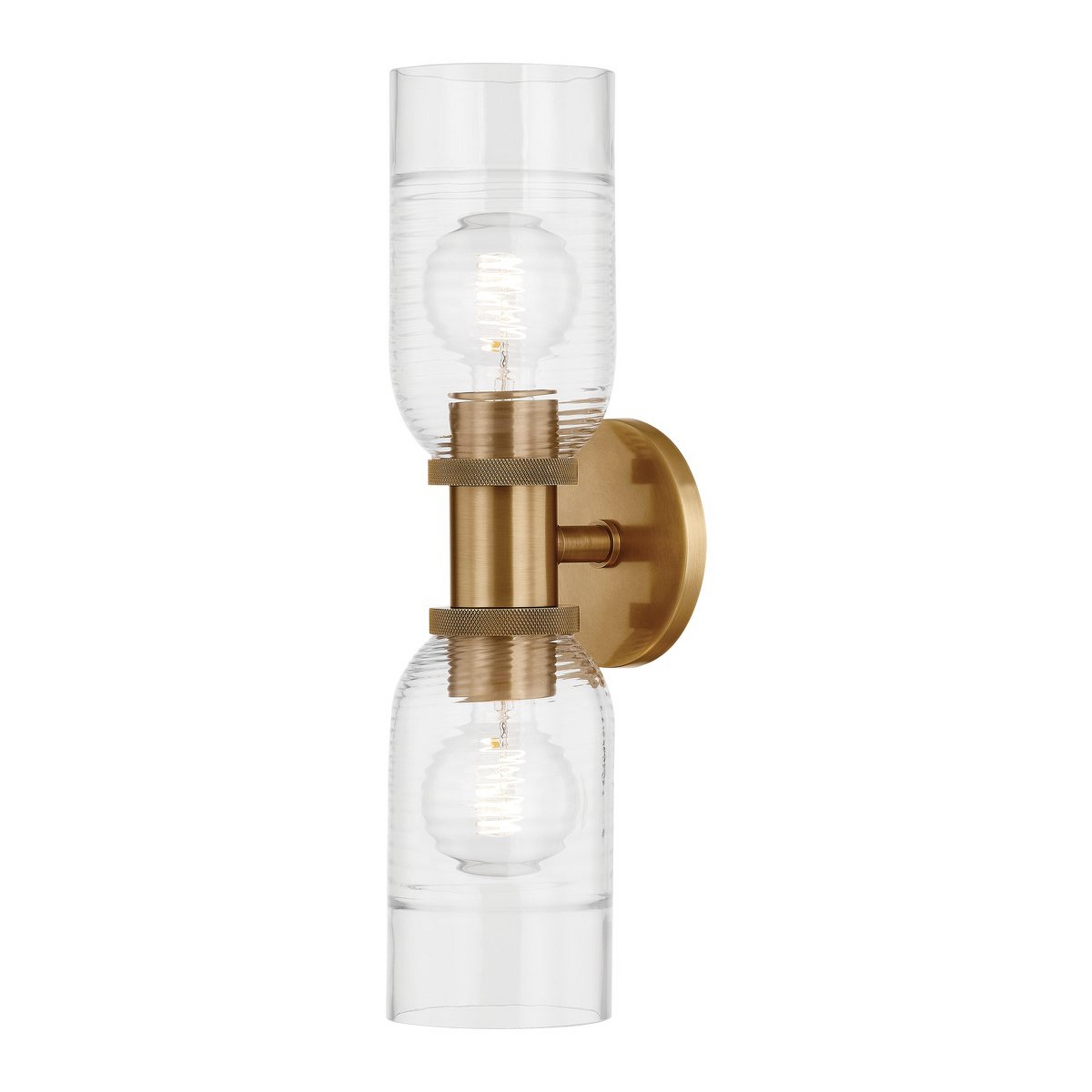 A Wavecrest Bath Sconce - 2 Light with Brass / Clear Glass color