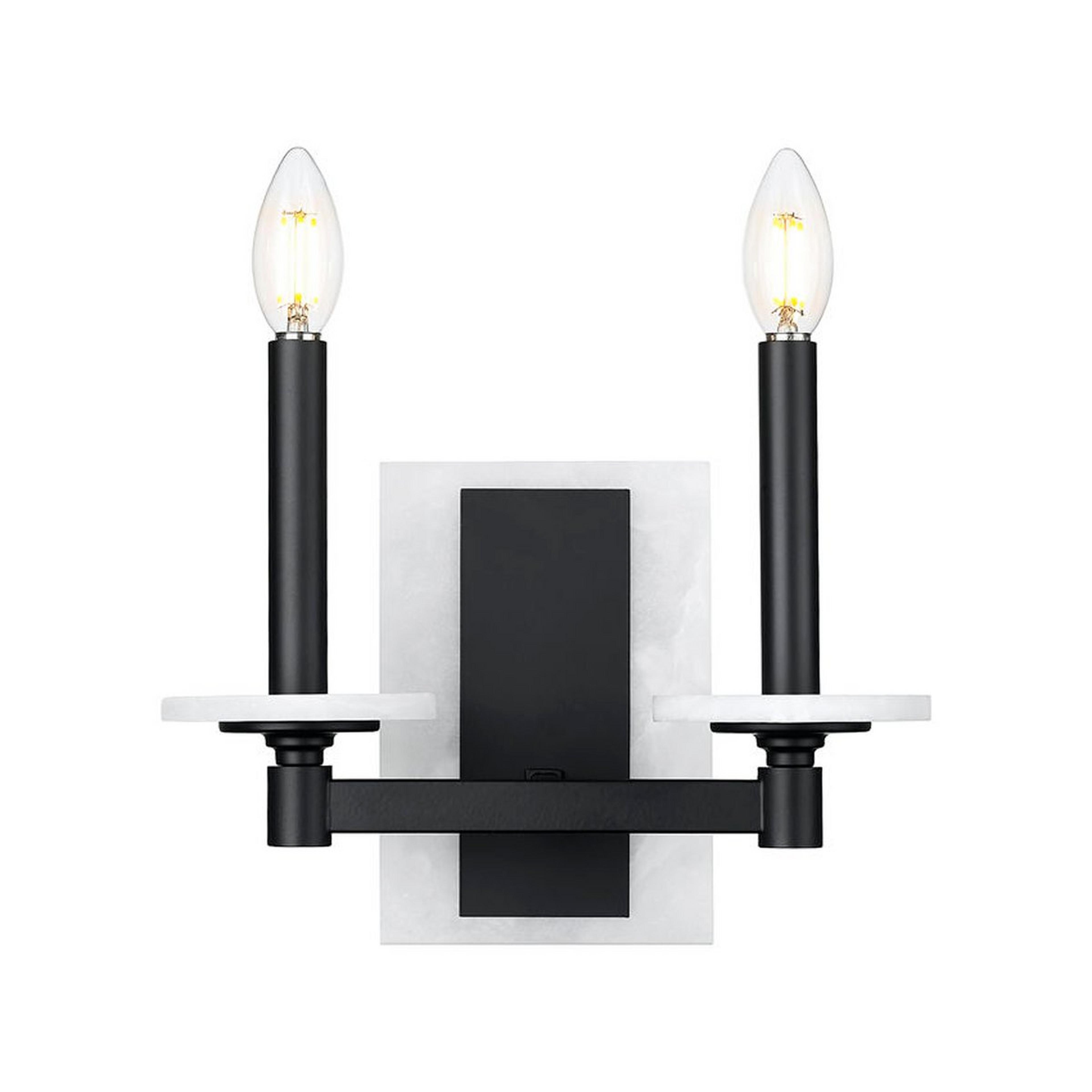 A Mestra Alabaster Double Bath Sconce with Alabaster / Matte Black color