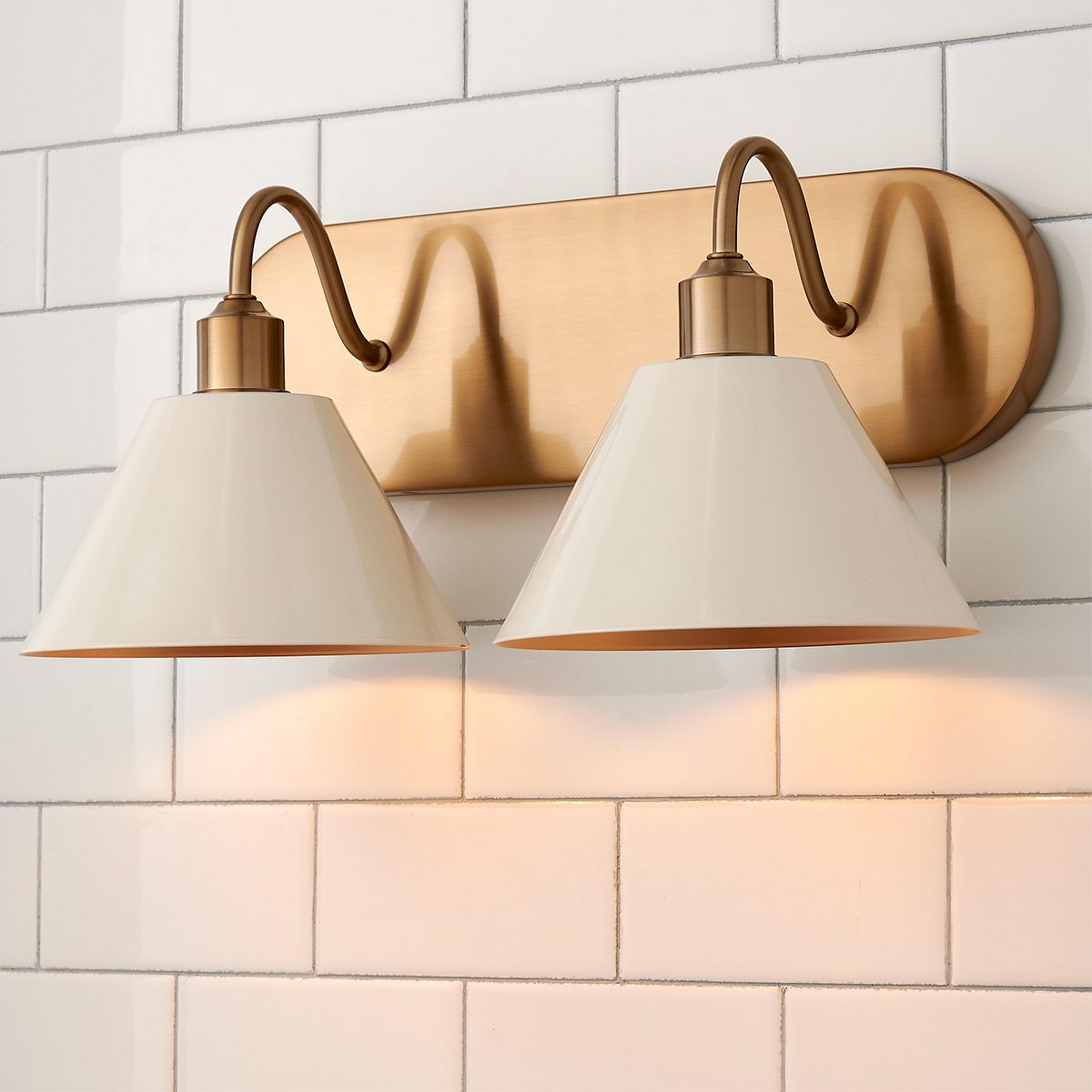 A Chris Loves Julia Edie Vanity Light - 2 Light with Brass / Gloss Bone White color