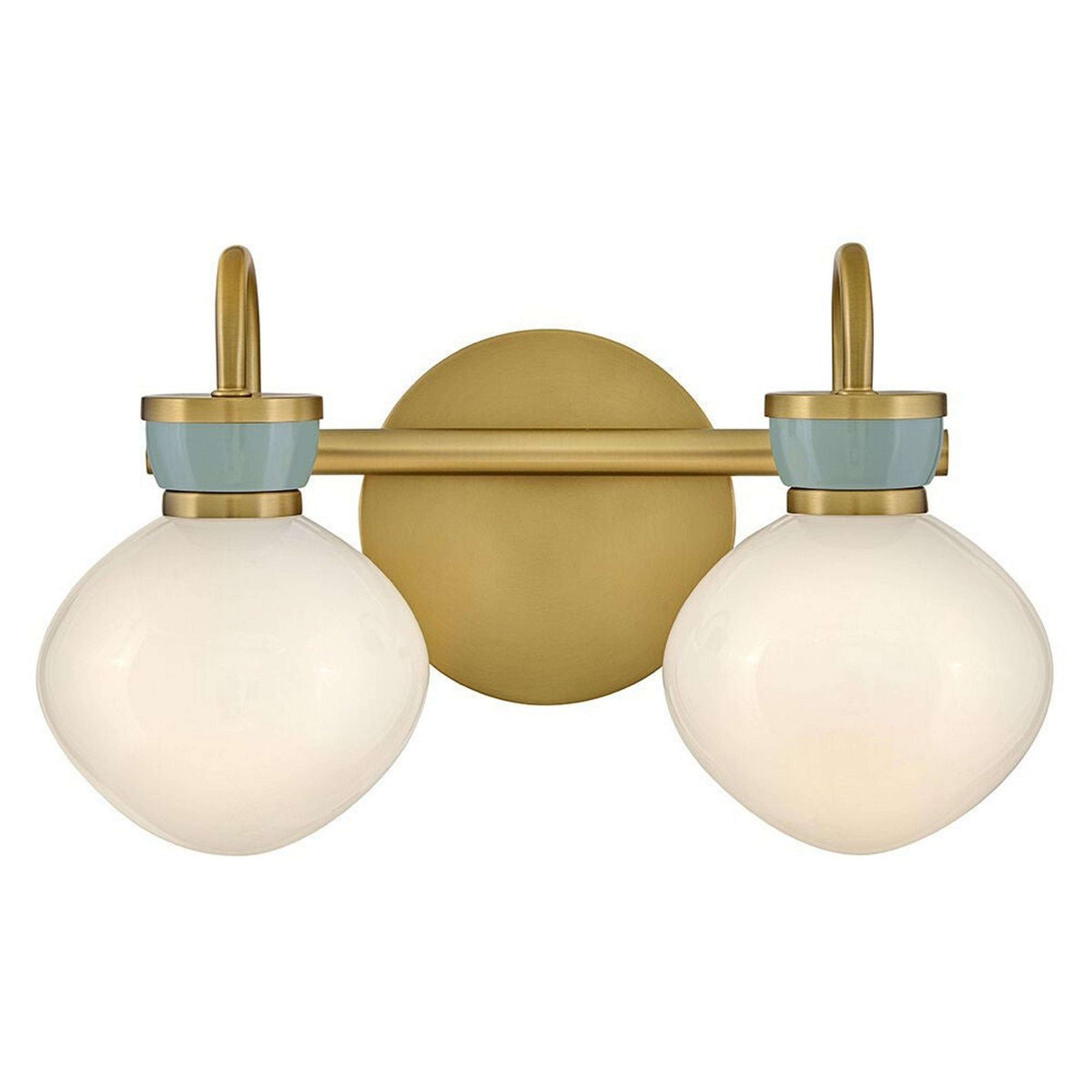 A Baltic Vanity Light - 2 Light with Satin Brass / Seafoam / Opal Glass color