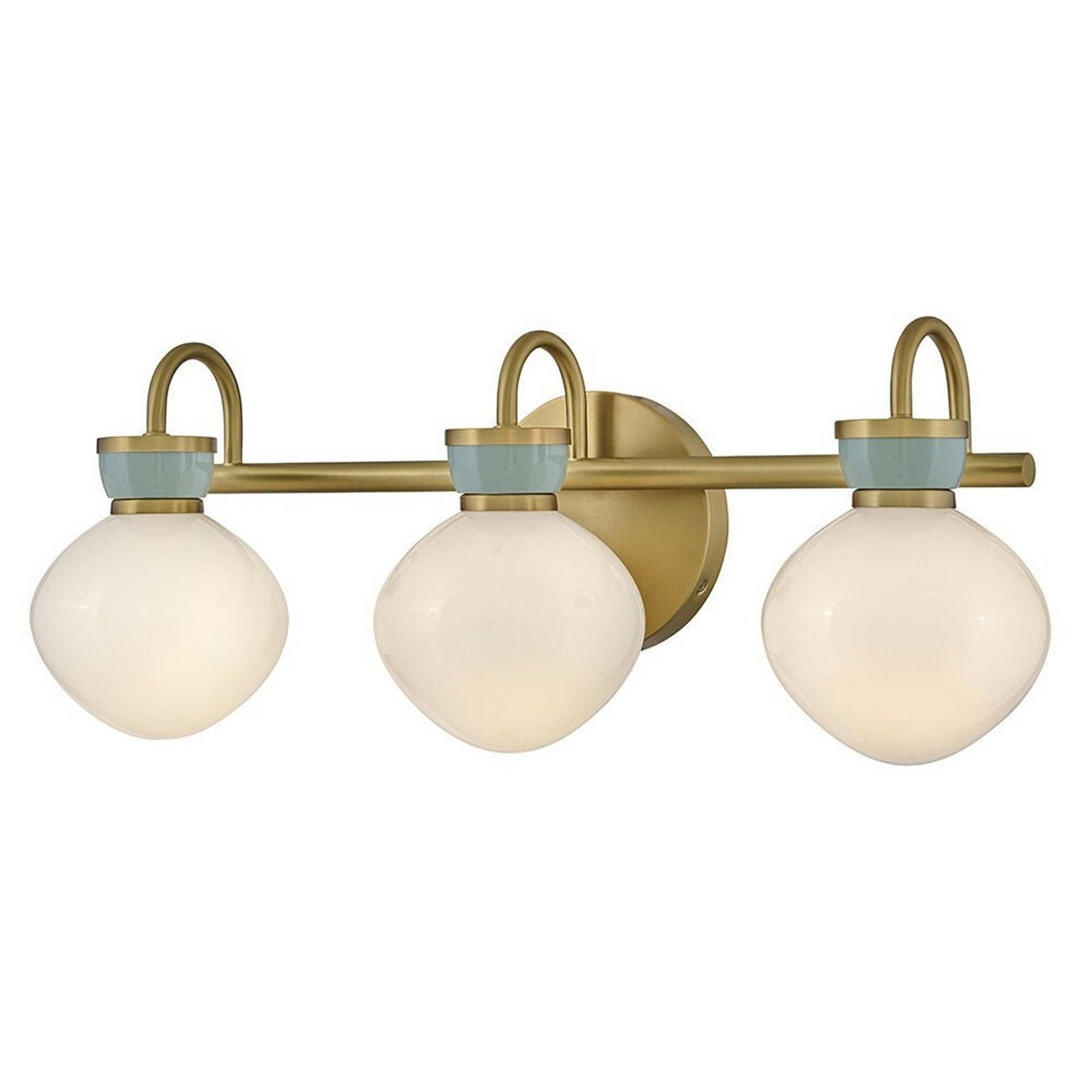 A Baltic Vanity Light - 3 Light with Satin Brass / Seafoam / Opal Glass color