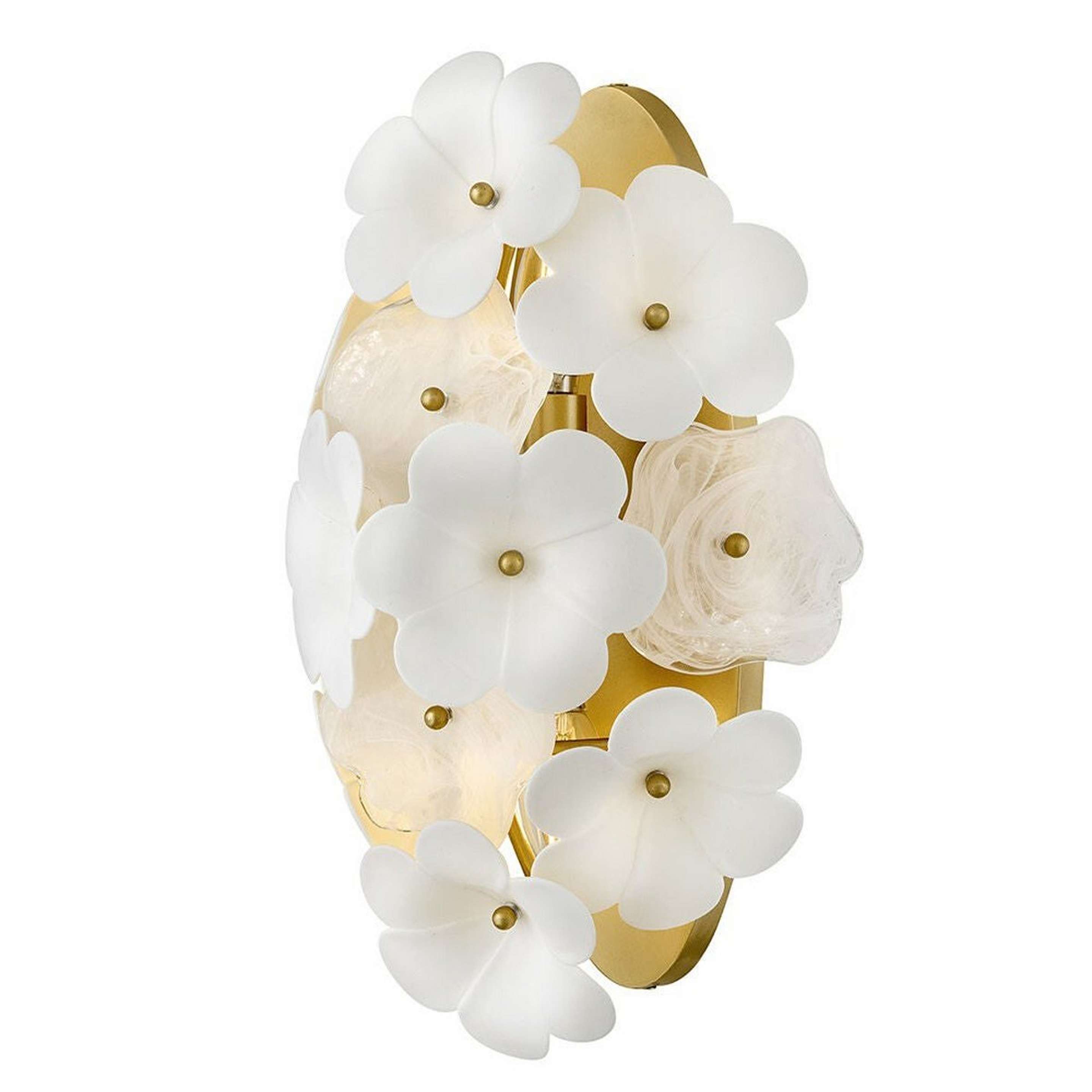 A Garden Bloom Bath Sconce with Gold / White Ceramic / Cloud Glass color
