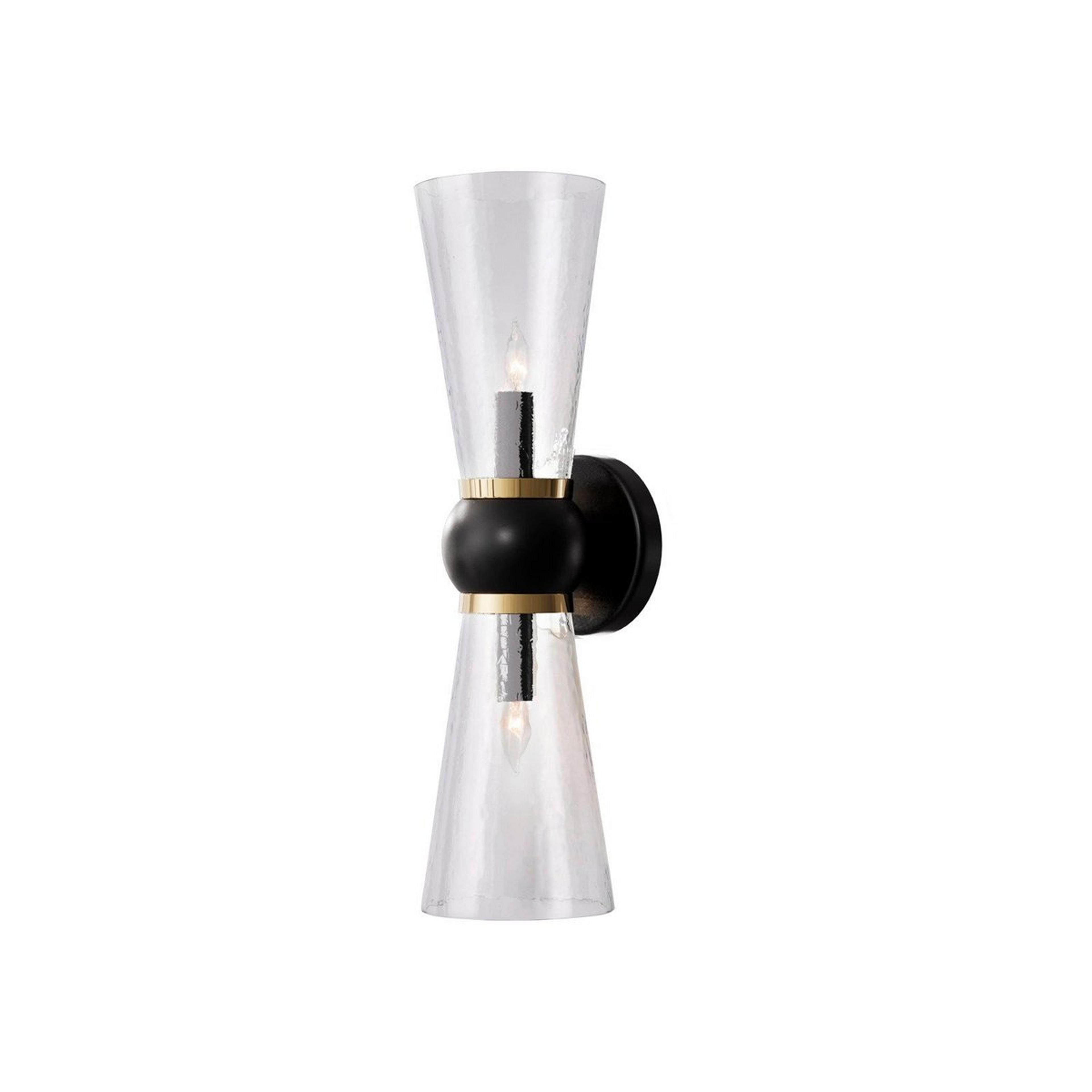 A Fadeya Bath Sconce - 2 Light with Oil Rubbed Bronze / Hammered Clear Glass / Polished Brass color