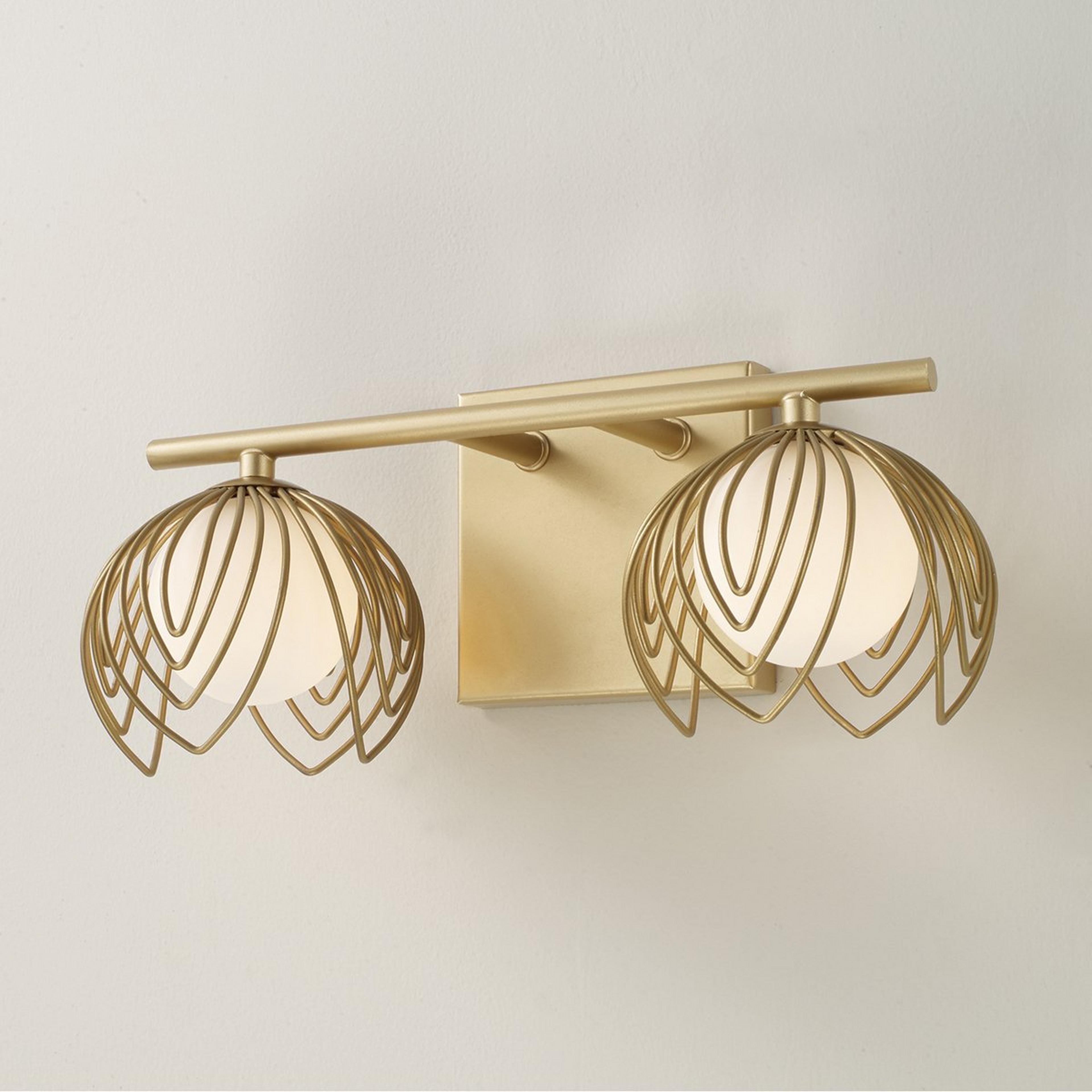 A Anika Vanity Light - 2 Light with Satin Brass / White Glass color