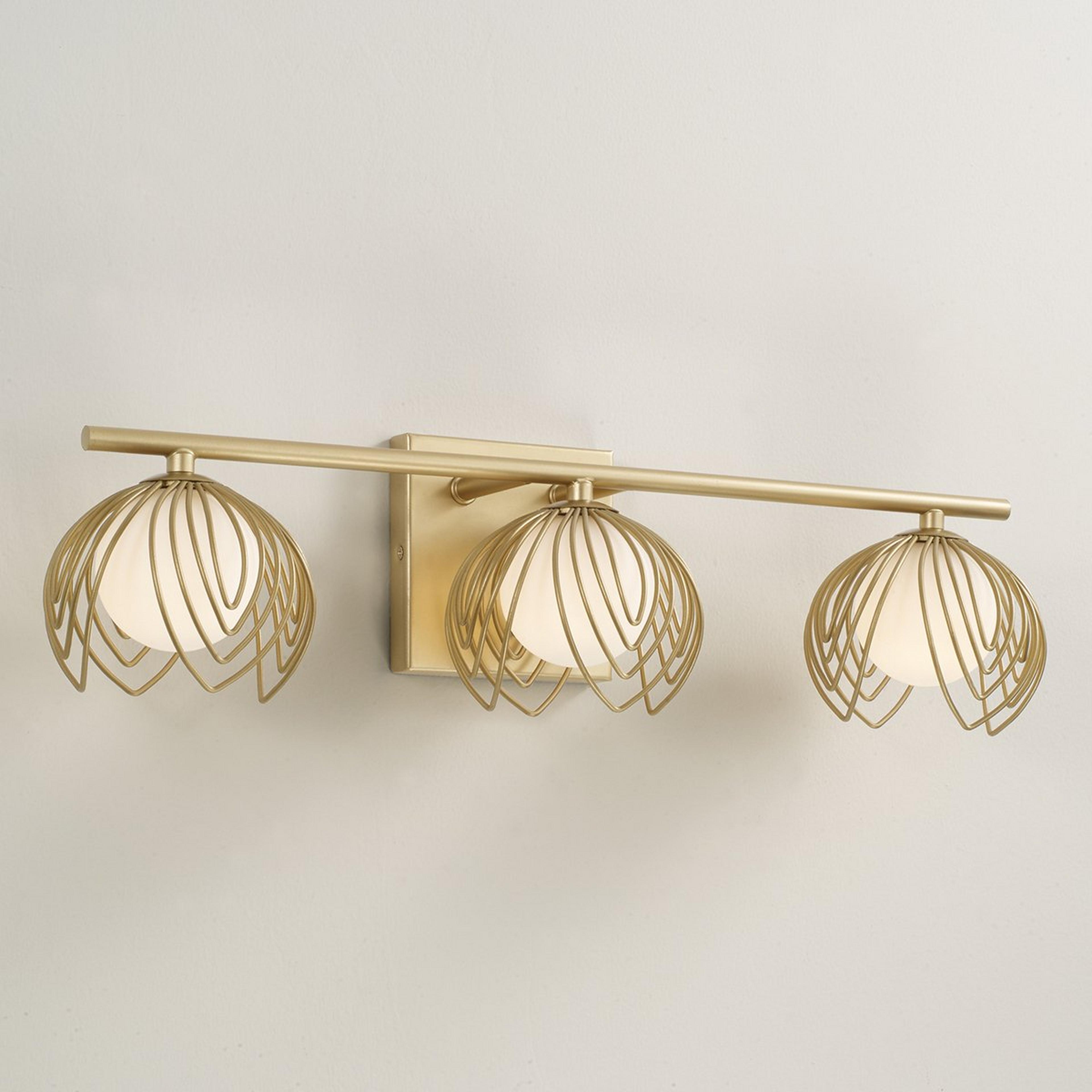 A Anika Vanity Light - 3 Light with Satin Brass / White Glass color