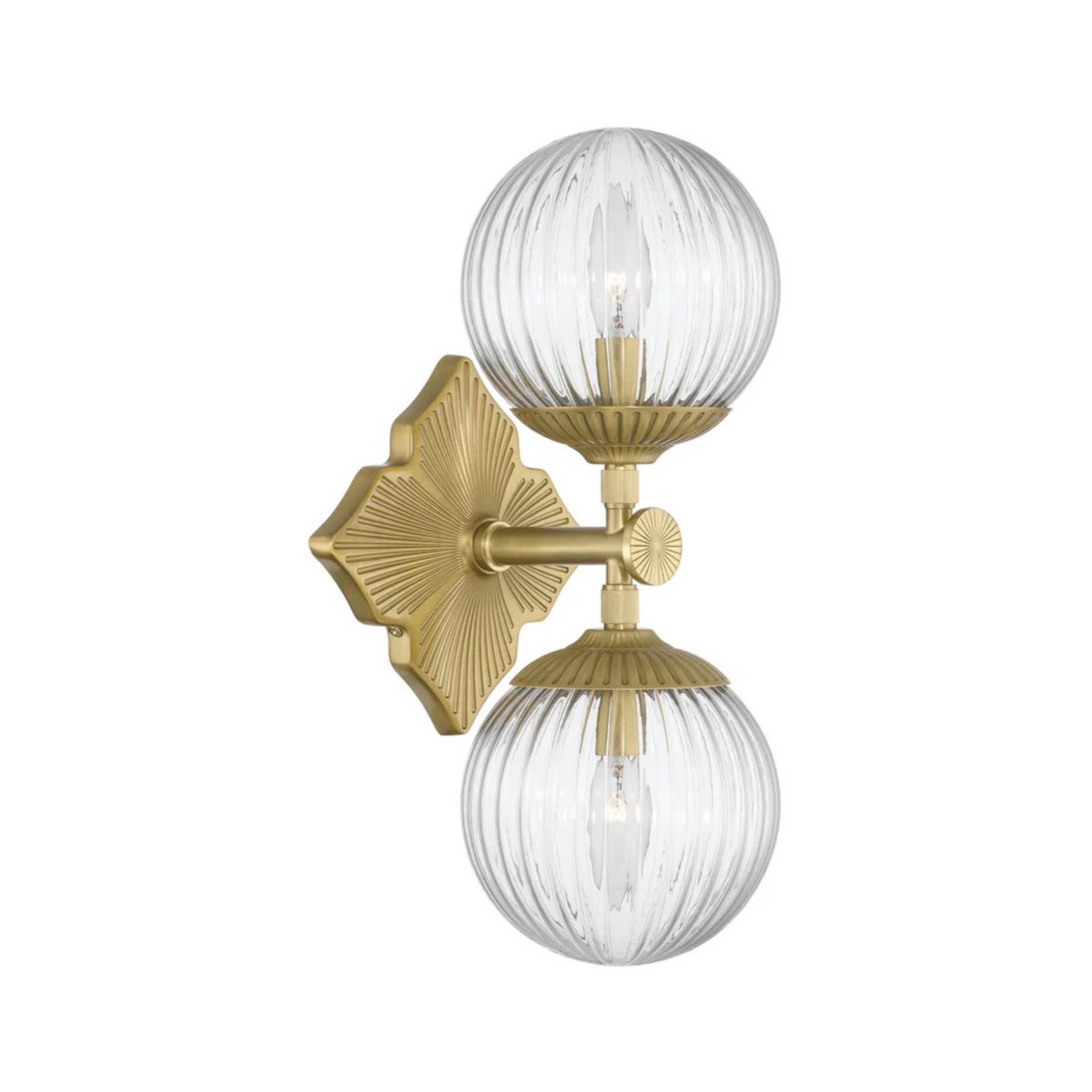 A Manet Clear Bath Sconce - 2 Light with Brass / Clear Glass color