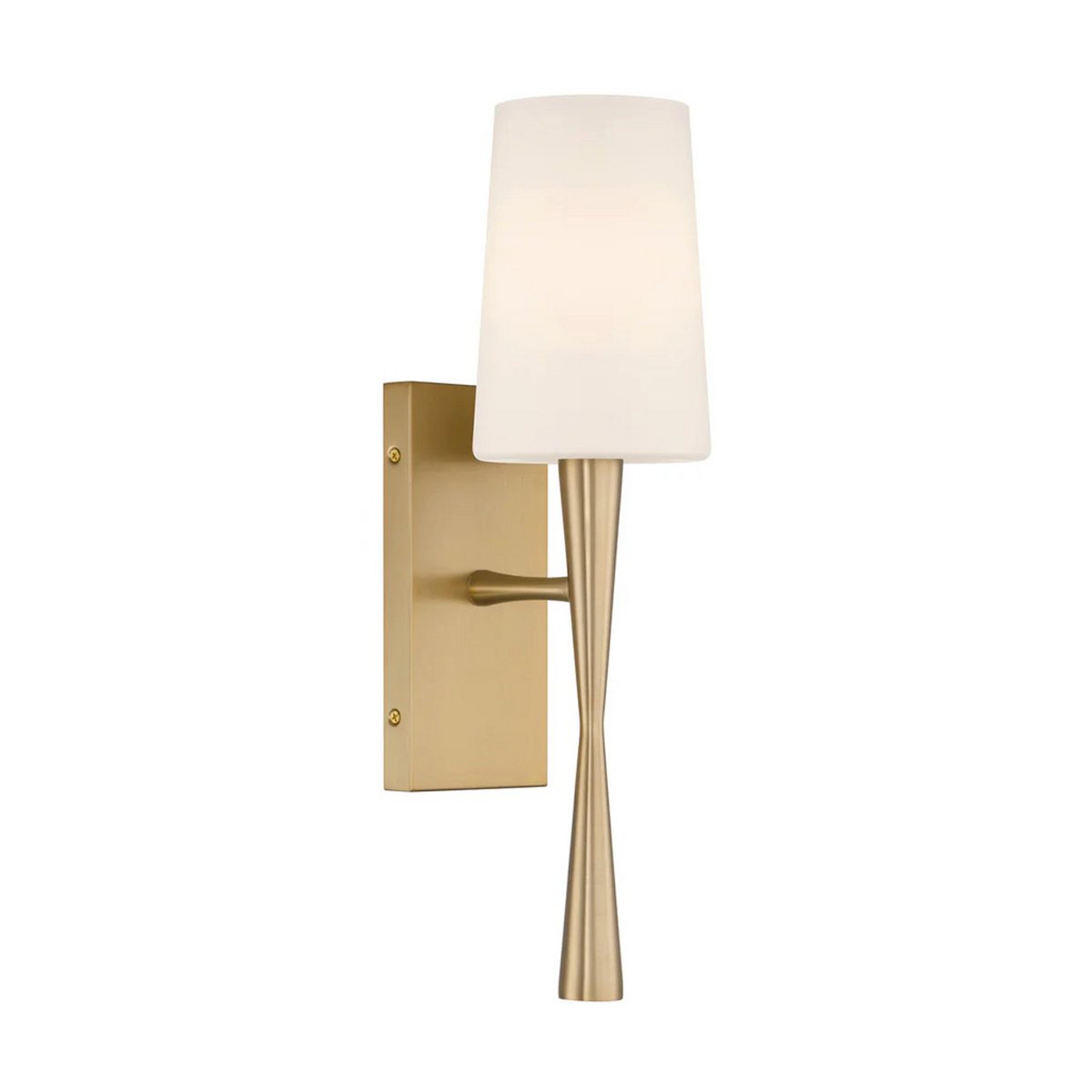 A Slim Hourglass Bath Sconce with Aged Brass / Opal Glass color