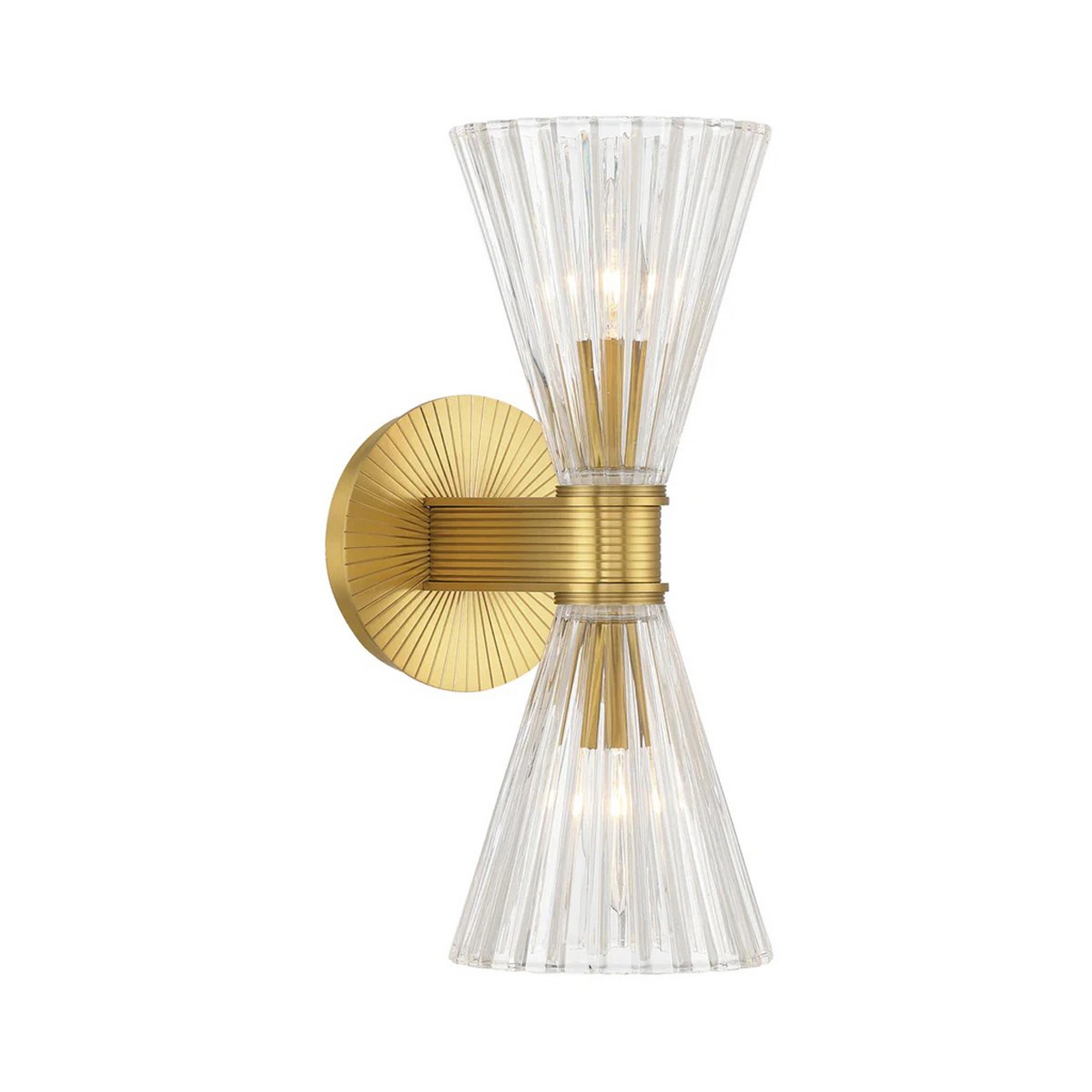 A Drewsey Bath Sconce - 2 Light with Gold / Ribbed Glass color