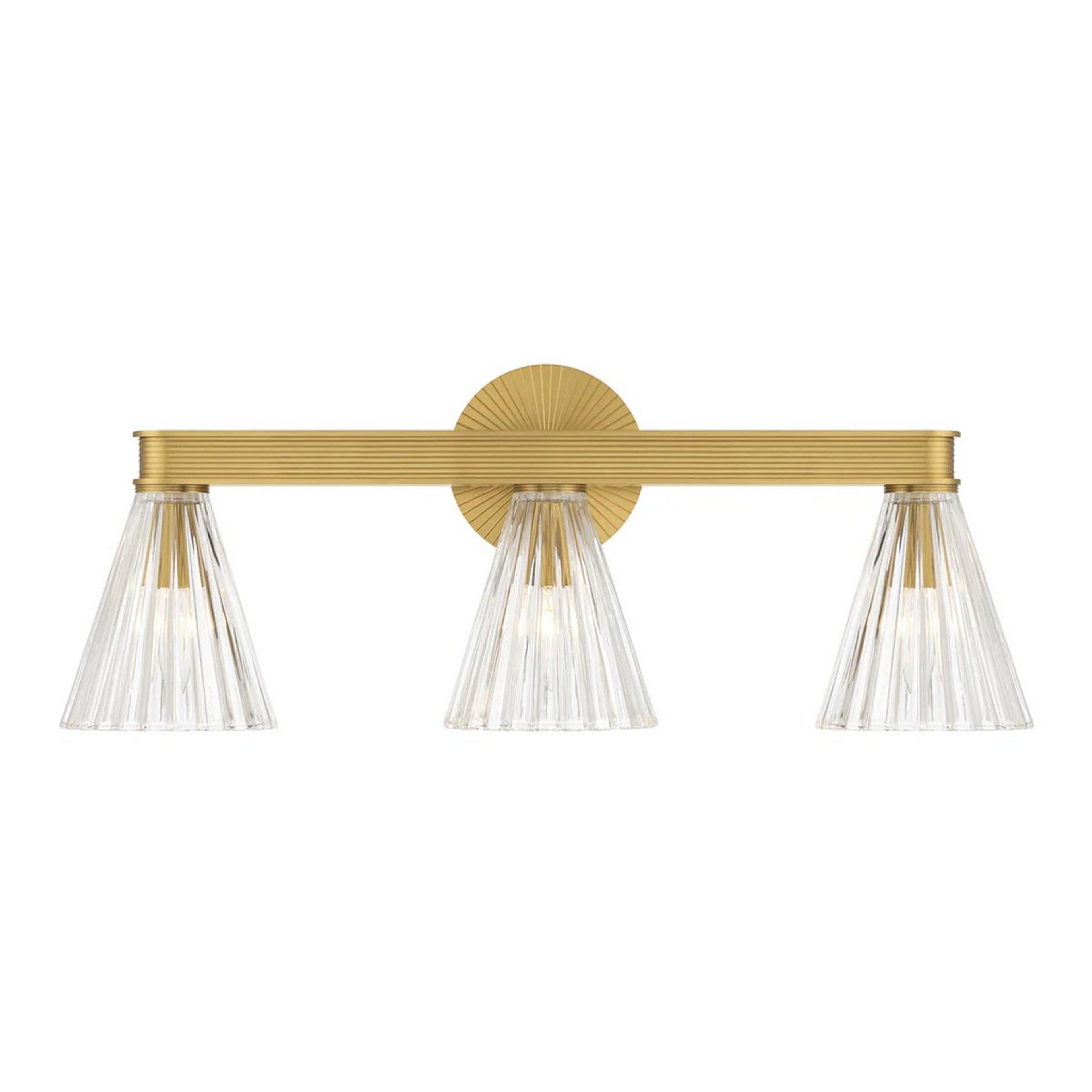 A Drewsey Vanity Light - 3 Light with Gold / Ribbed Glass color
