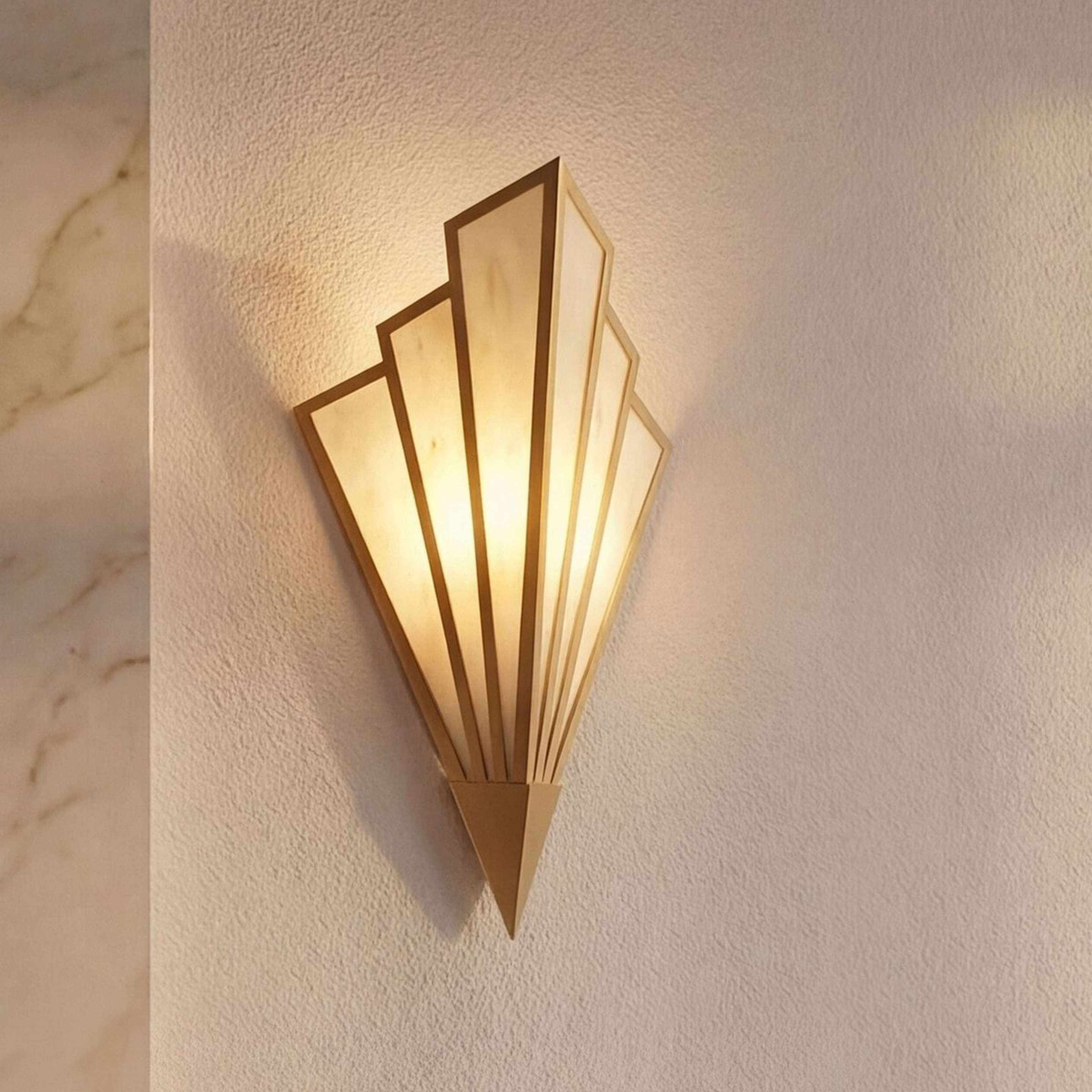 A Lumiere LED Bath Sconce with Warm Brass / Opal Glass color