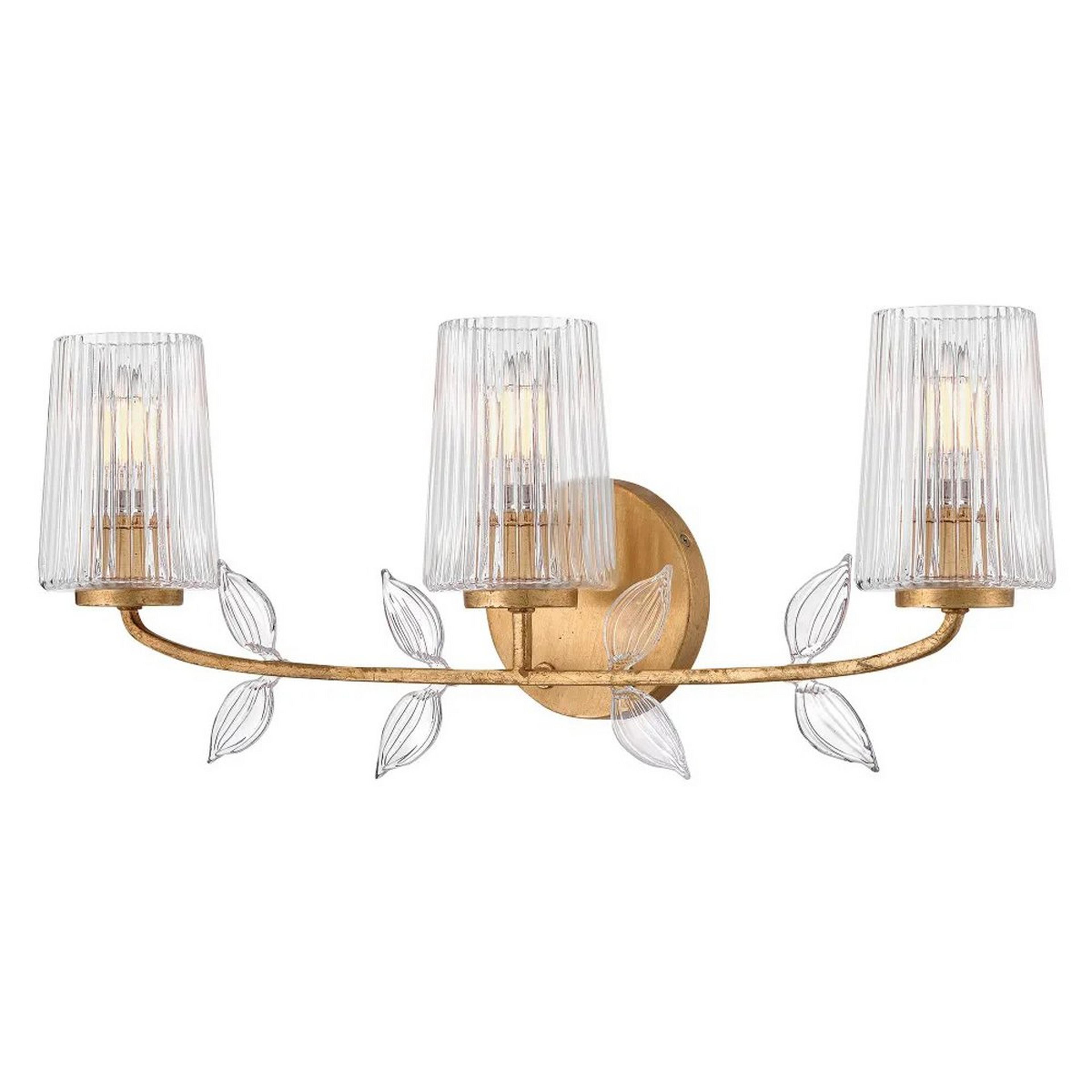 A Vasanta Vanity Light - 3 Light with Distressed Brass / Art Glass color