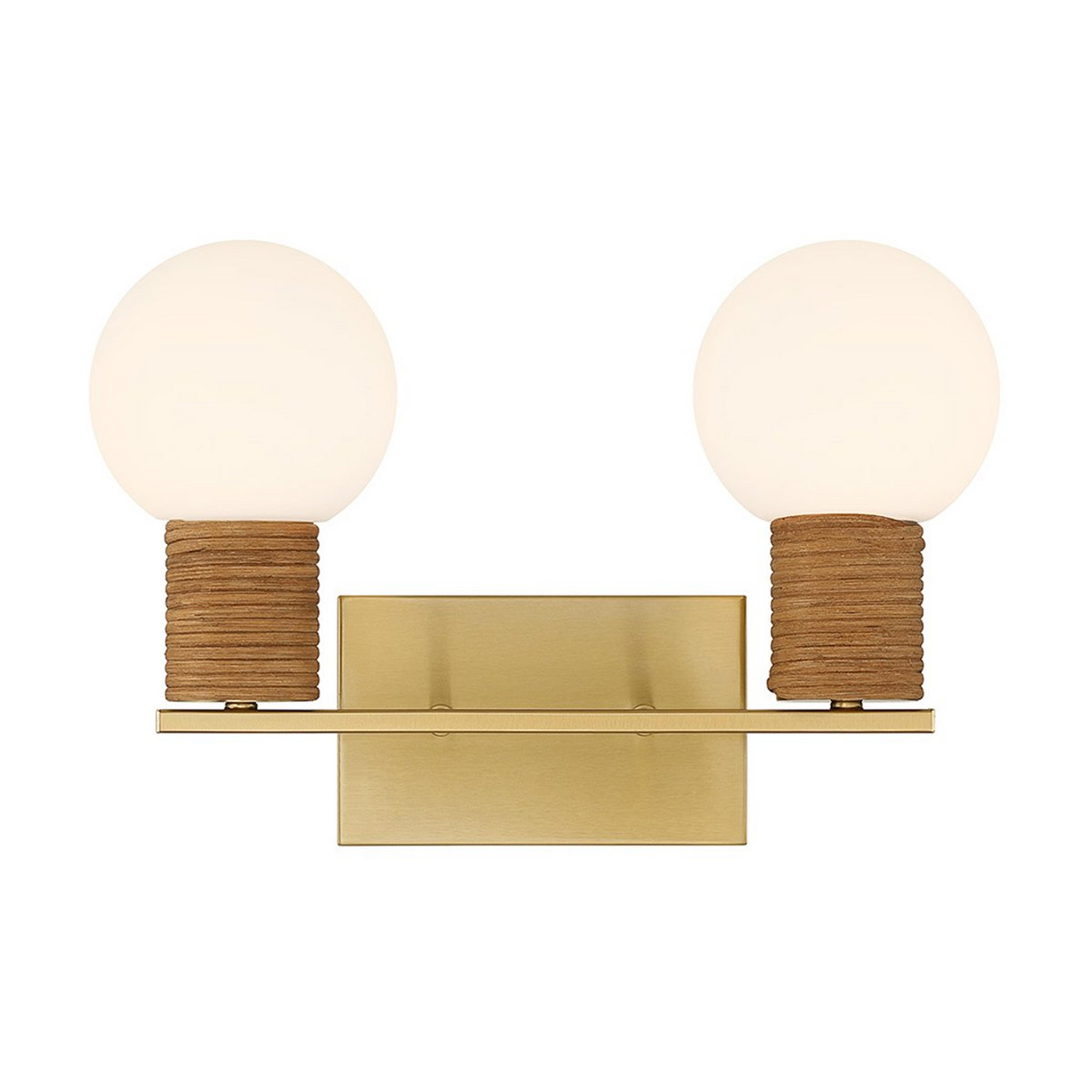 A Daisen Vanity Light - 2 Light with Brass / Rattan / Opal Glass color