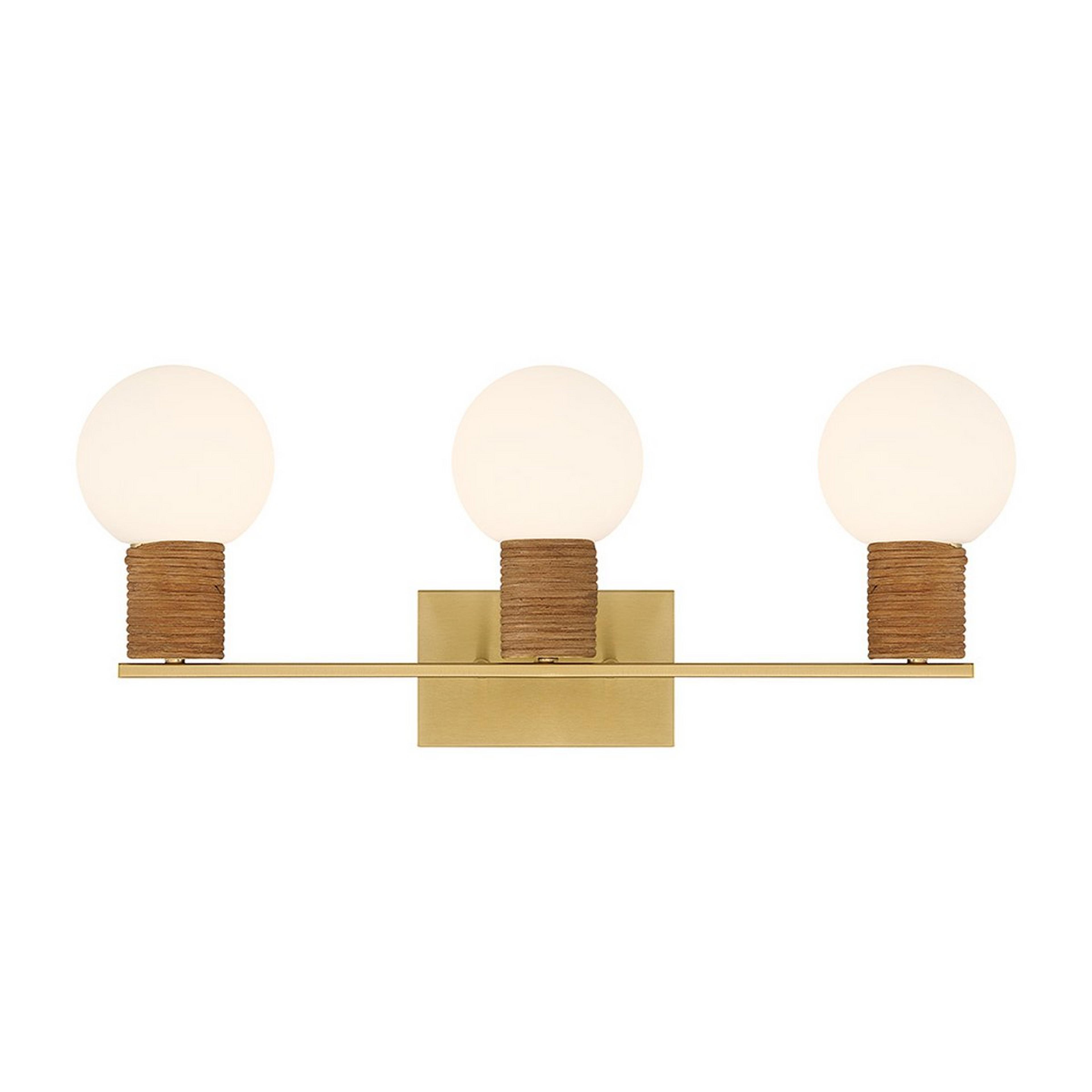 A Daisen Vanity Light - 3 Light with Brass / Rattan / Opal Glass color