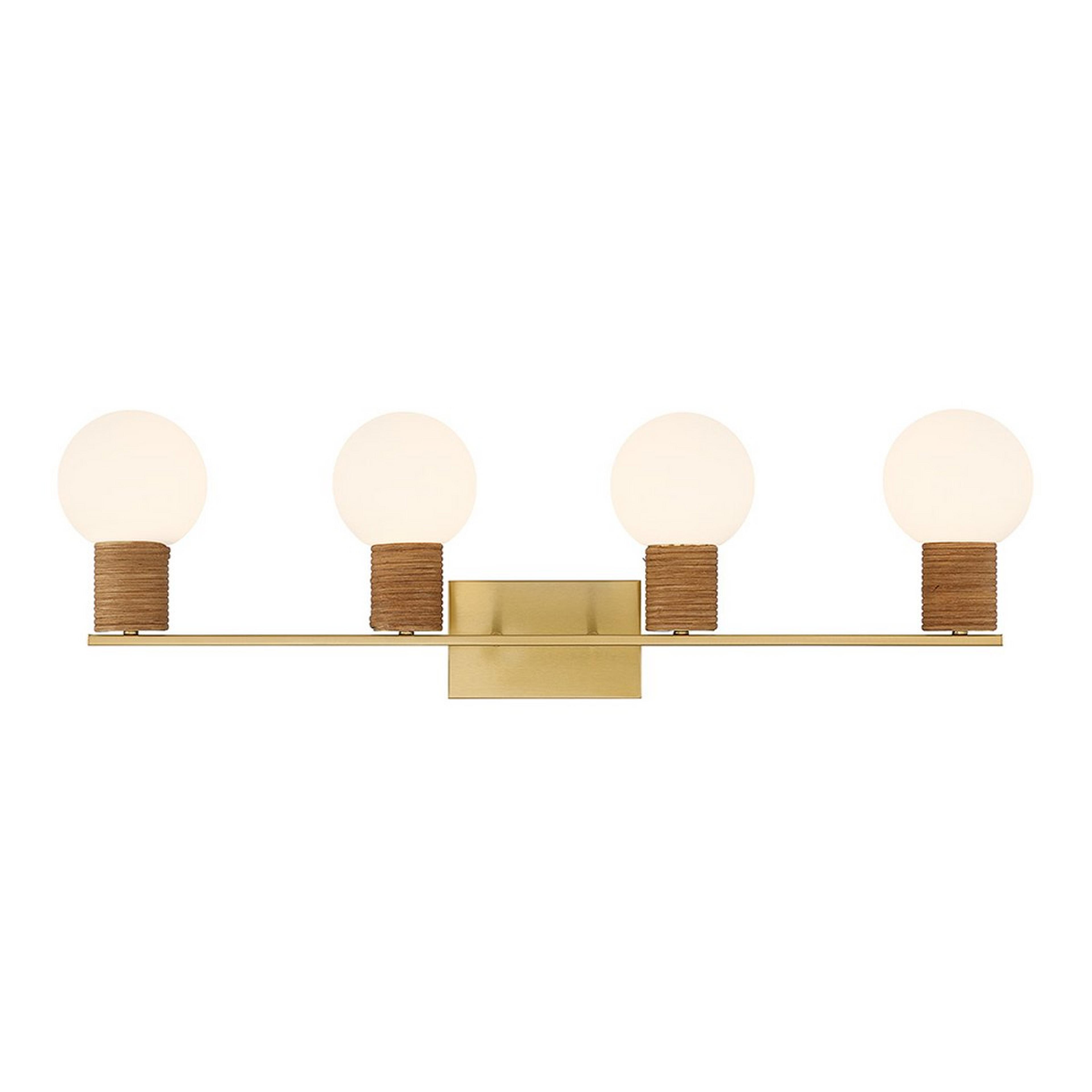 A Daisen Vanity Light - 4 Light with Brass / Rattan / Opal Glass color