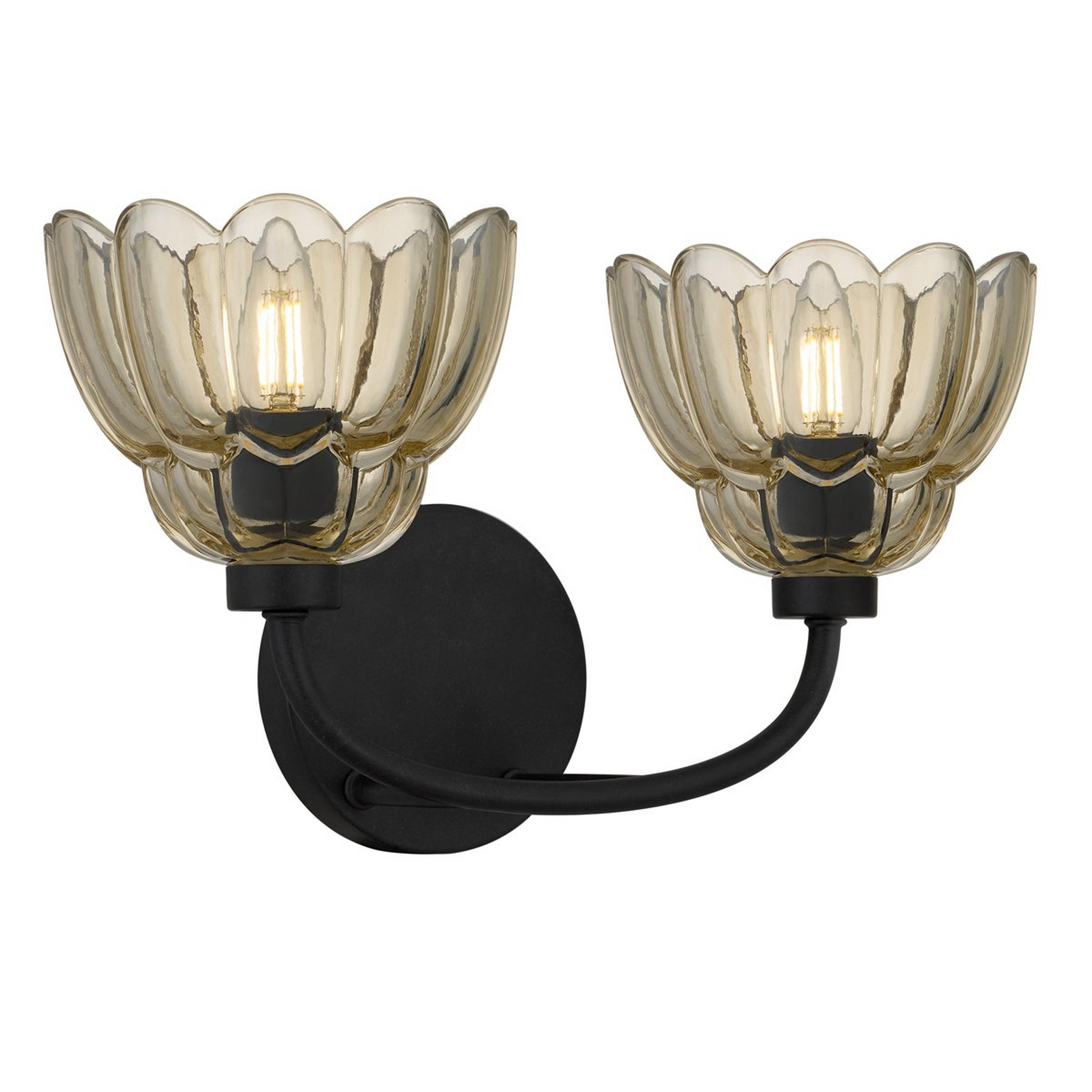 A Scalloped Amber Glass Vanity Glass - 2 Light with Mottled Bronze / Amber color