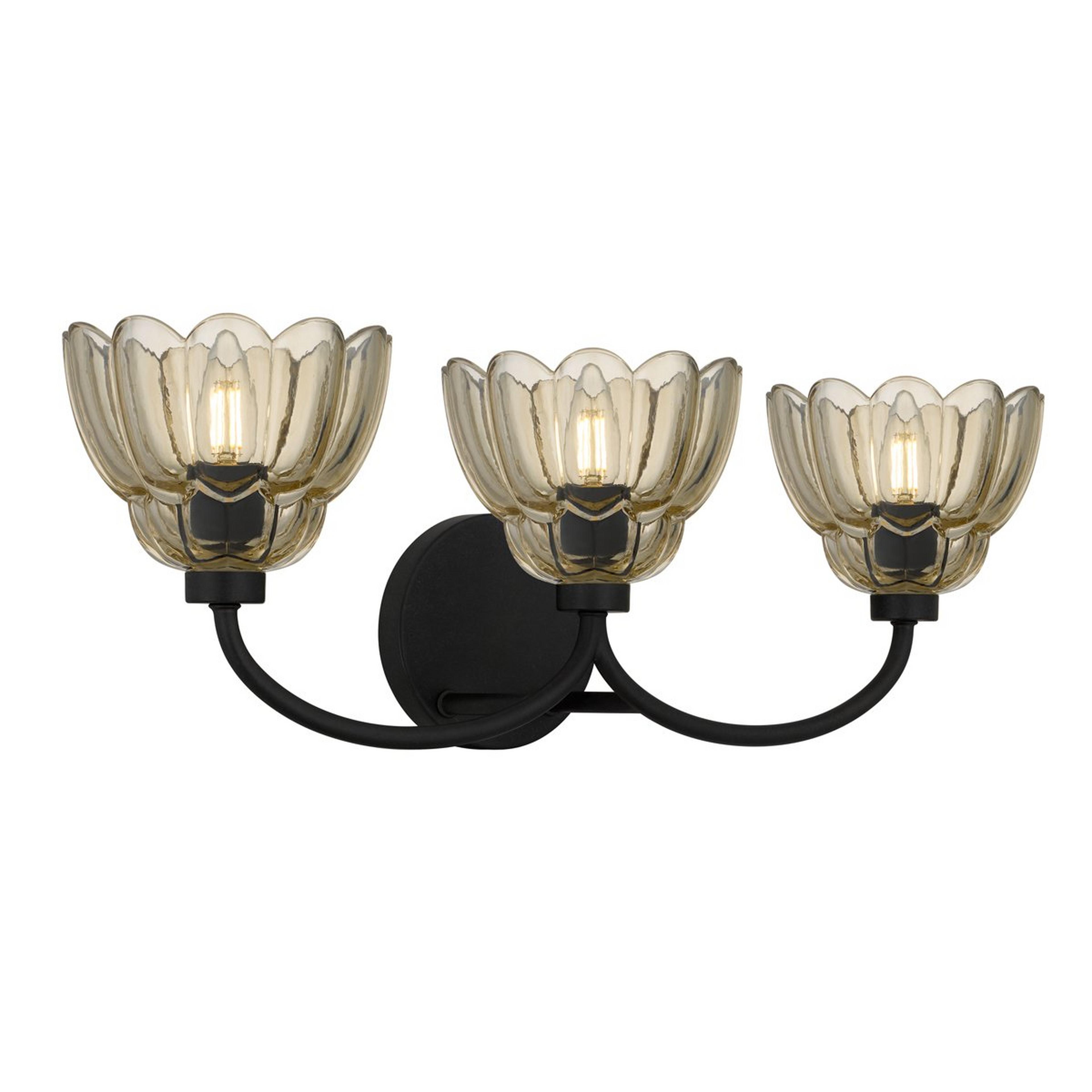 A Scalloped Amber Glass Vanity Glass - 3 Light with Mottled Bronze / Amber color