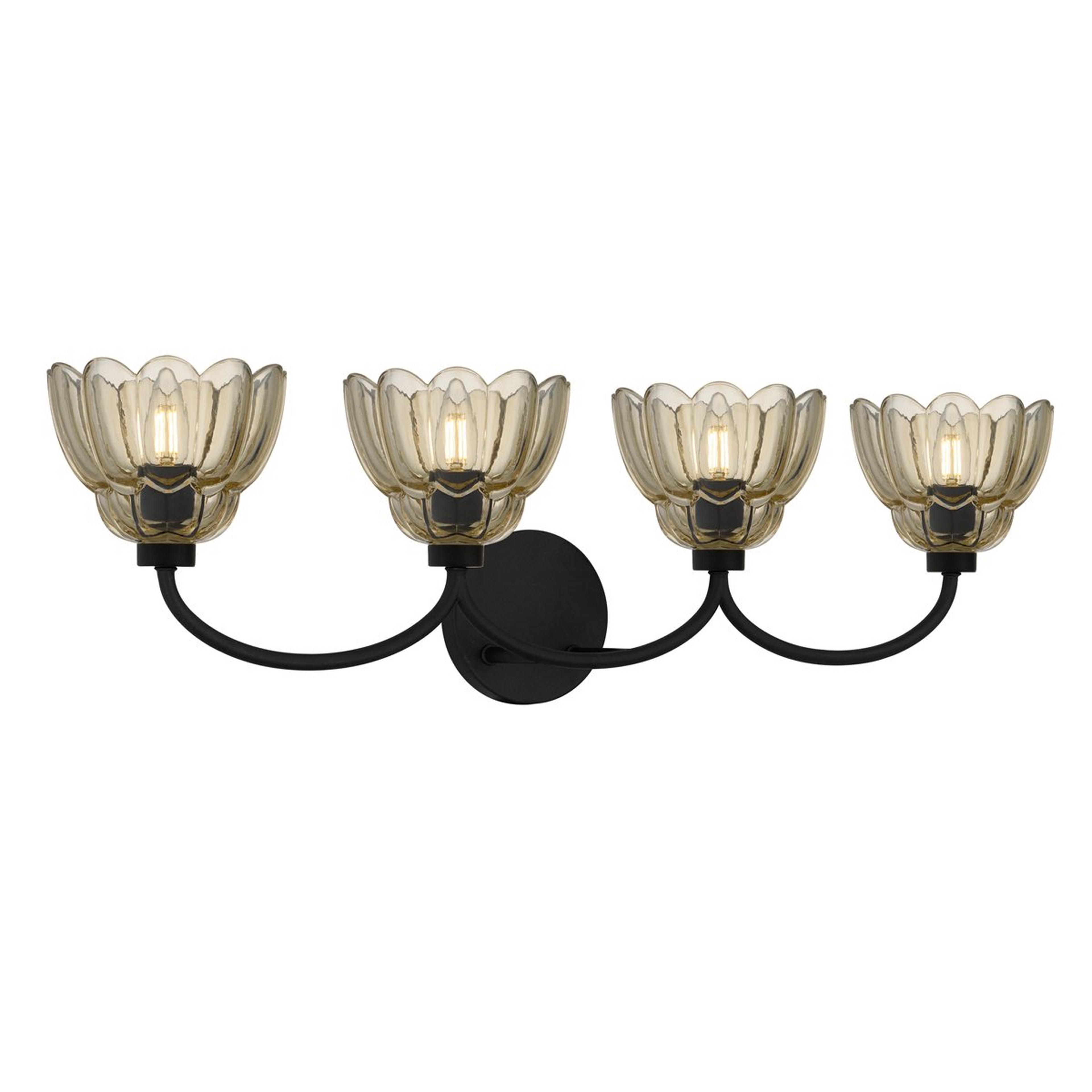 A Scalloped Amber Glass Vanity Glass - 4 Light with Mottled Bronze / Amber color