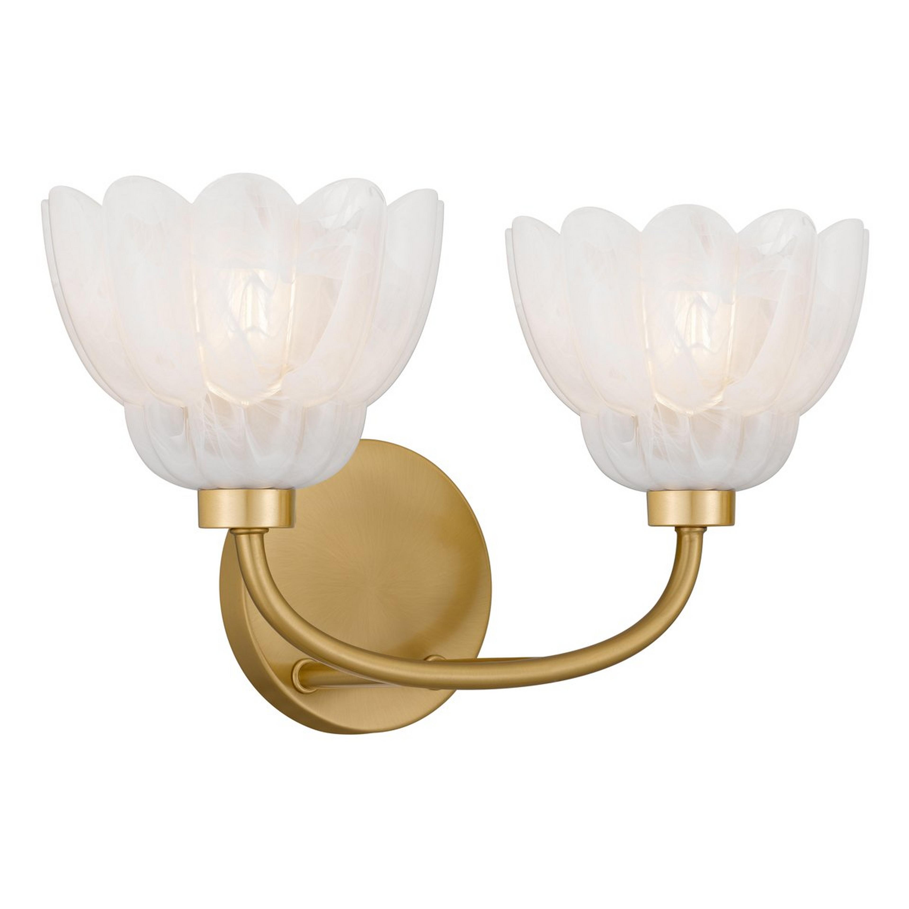 A Scalloped Cloud Glass Vanity Glass - 2 Light with Brushed Gold / Cloud Glass color