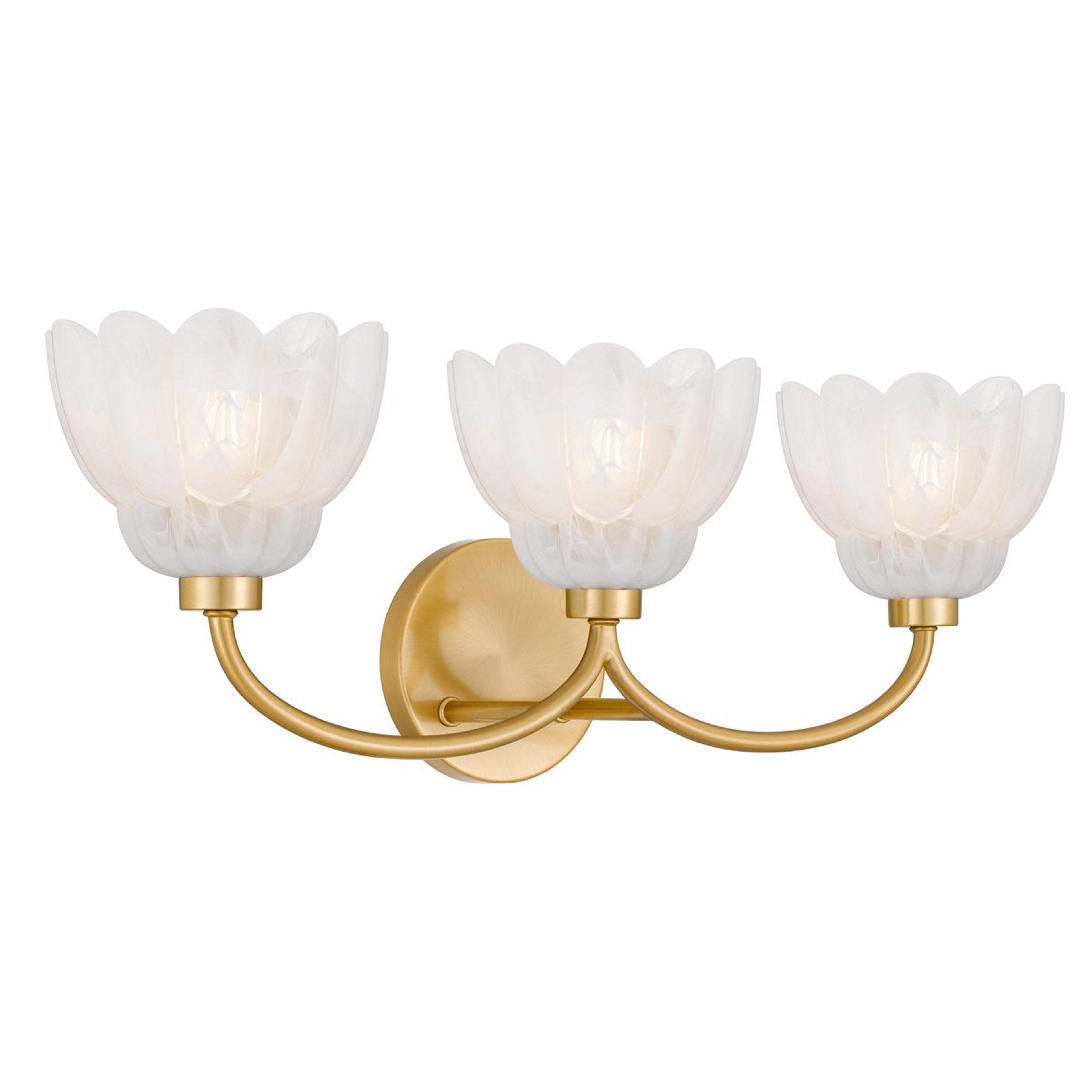 A Scalloped Cloud Glass Vanity Glass - 3 Light with Brushed Gold / Cloud Glass color