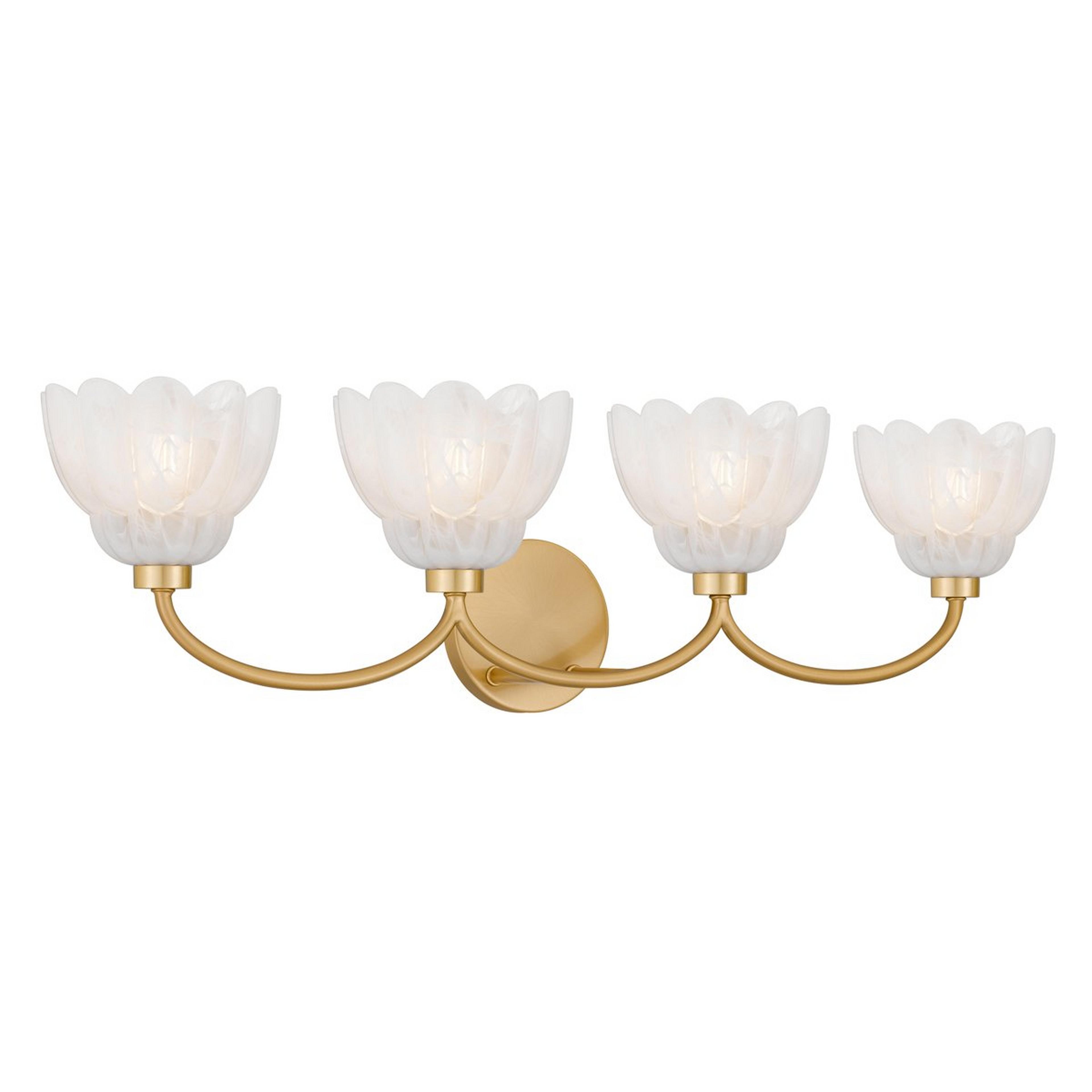 A Scalloped Cloud Glass Vanity Glass - 4 Light with Brushed Gold / Cloud Glass color