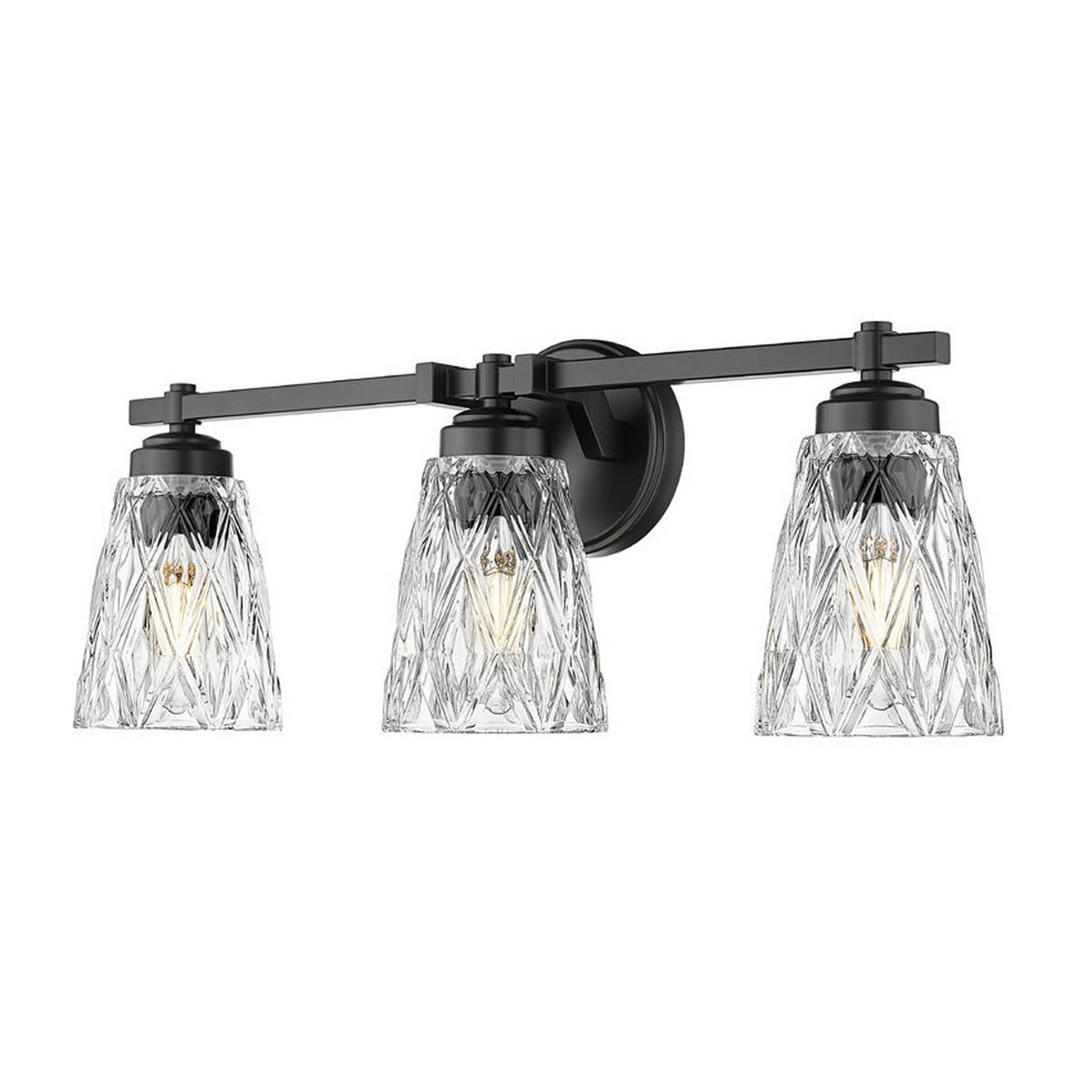 A Etchart Vanity Light - 3 Light with Black / Clear Glass color