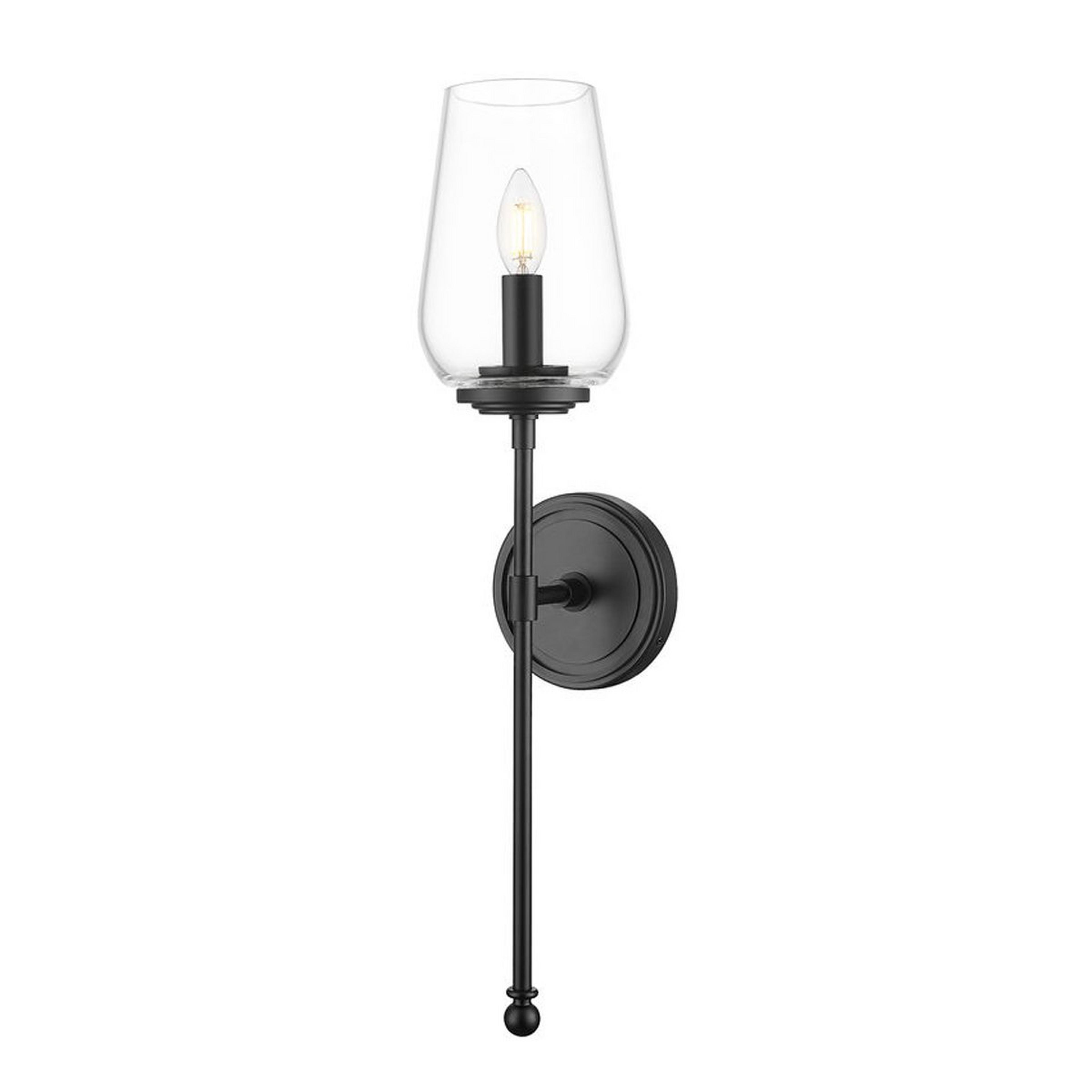 A Stepan Bath Sconce with Black / Clear Glass color