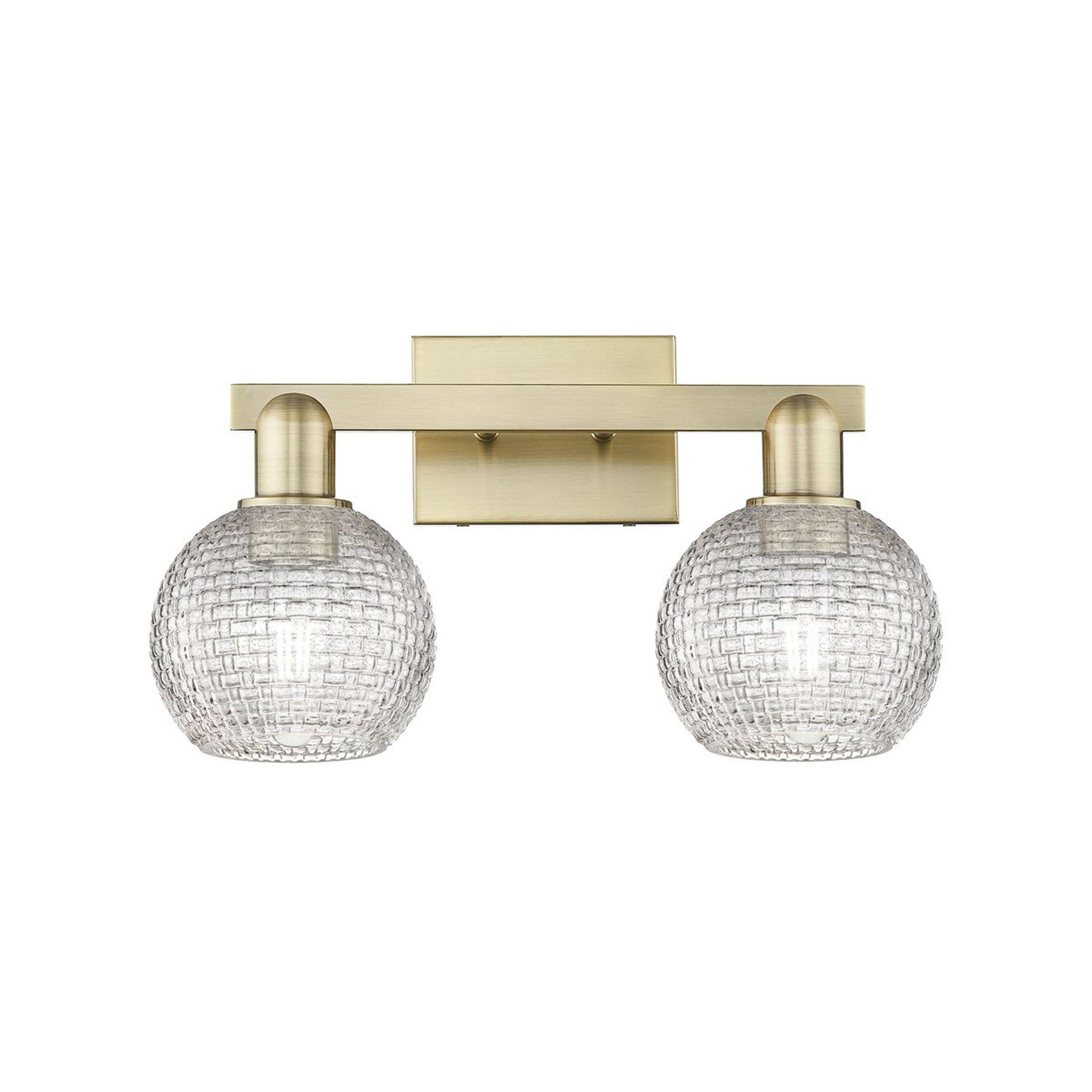 A Woven Glass Vanity Light - 2 Light with Antique Brass / Clear Glass color