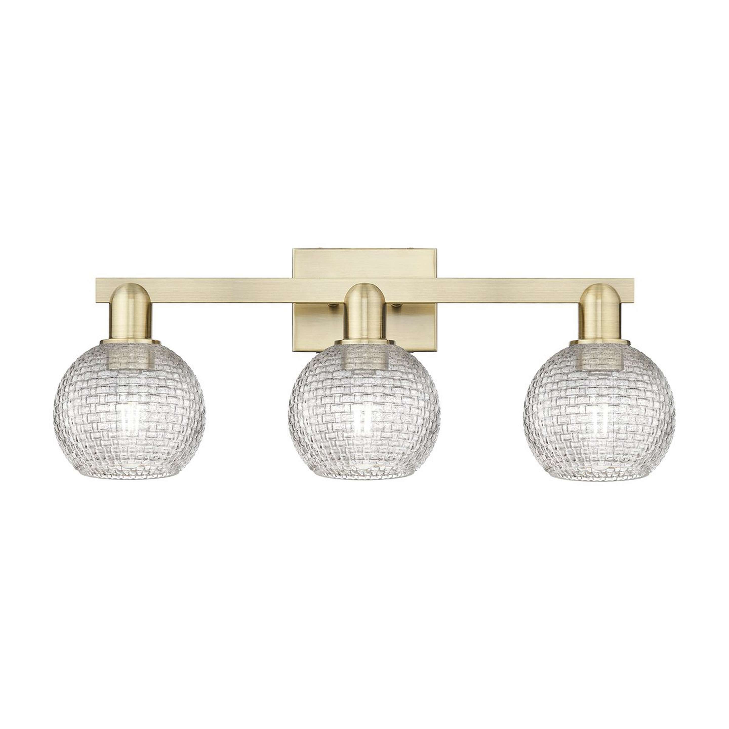 A Woven Glass Vanity Light - 3 Light with Antique Brass / Clear Glass color