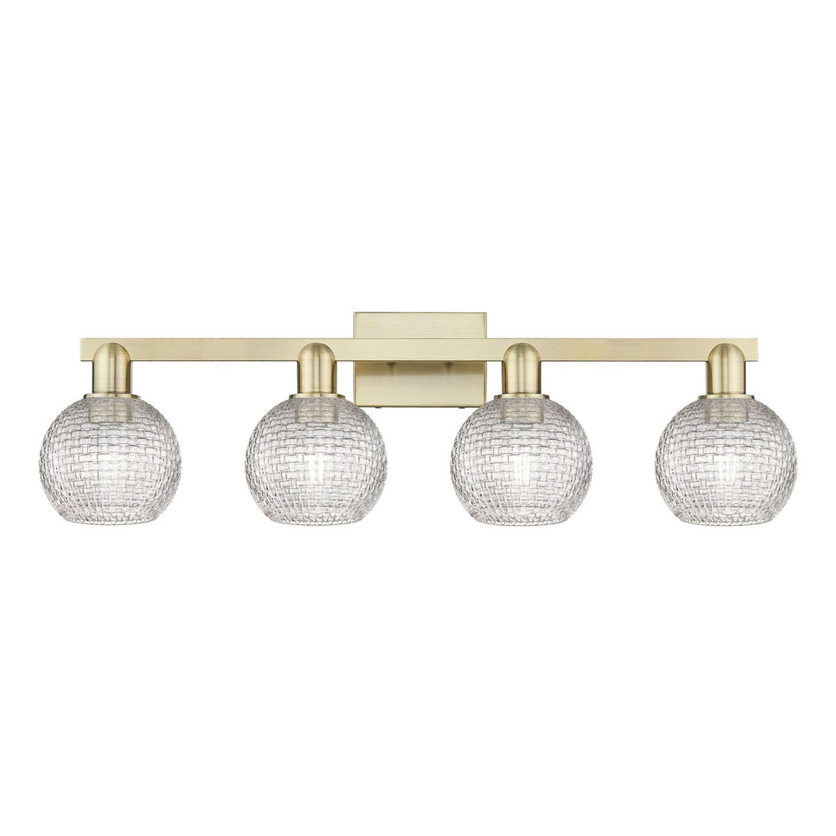 A Woven Glass Vanity Light - 4 Light with Antique Brass / Clear Glass color