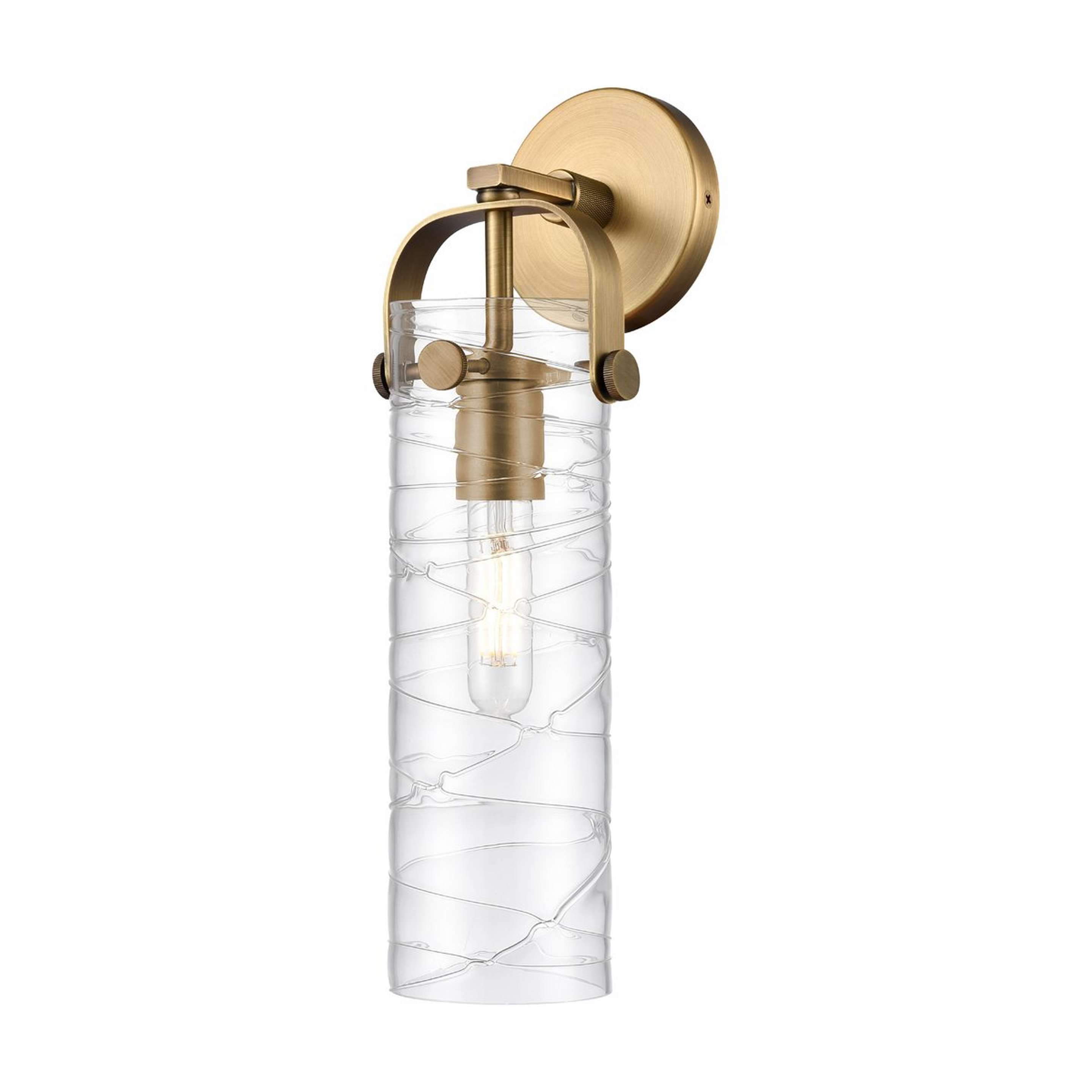 A Cylinder Slim Sconce - Swirl Spun with Brushed Brass / Clear Glass color