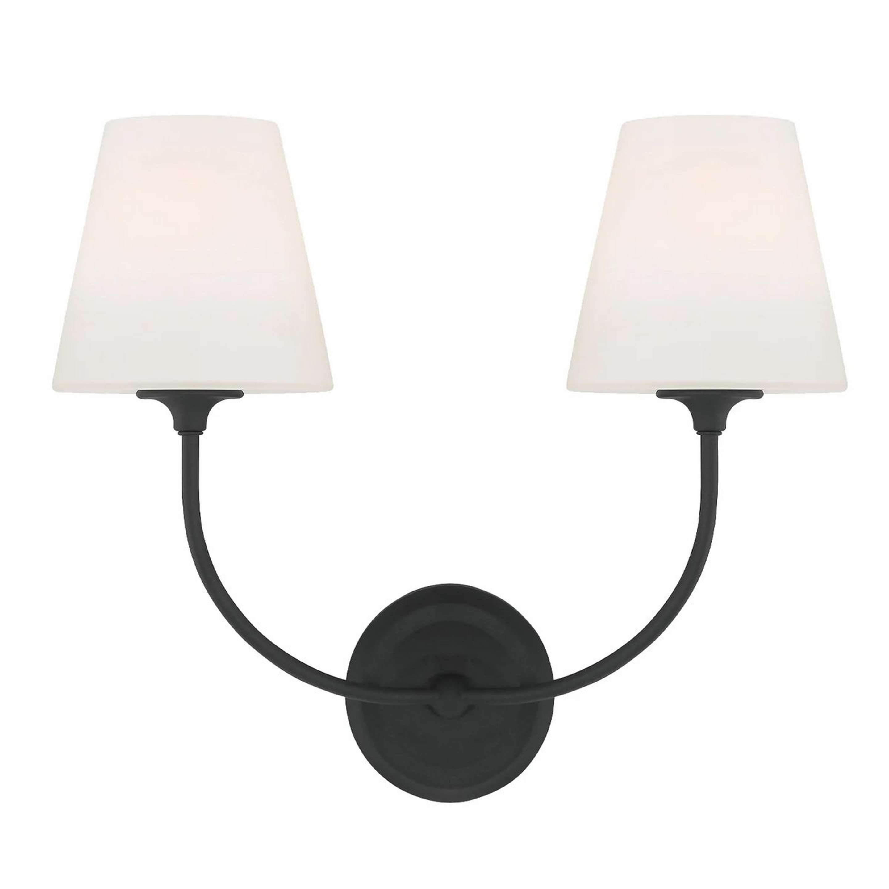 A Modern Charleston Vanity Light - 2 Light with Forged Black / Milk Glass color