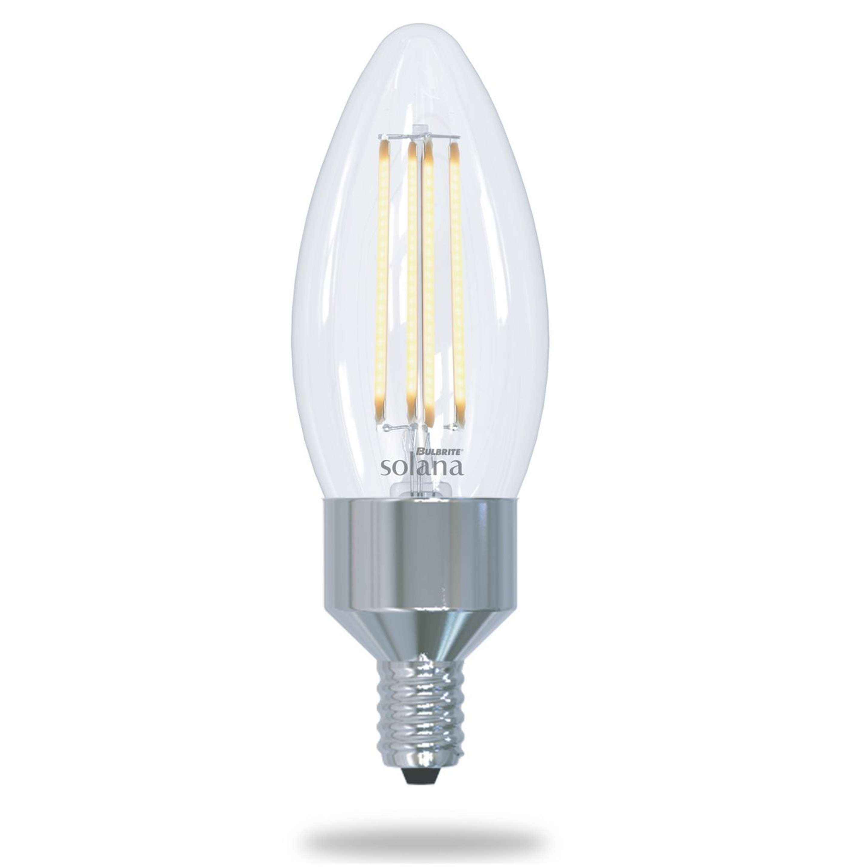 A 4 Watt Candelabra Base LED Smart Bulb with Clear color