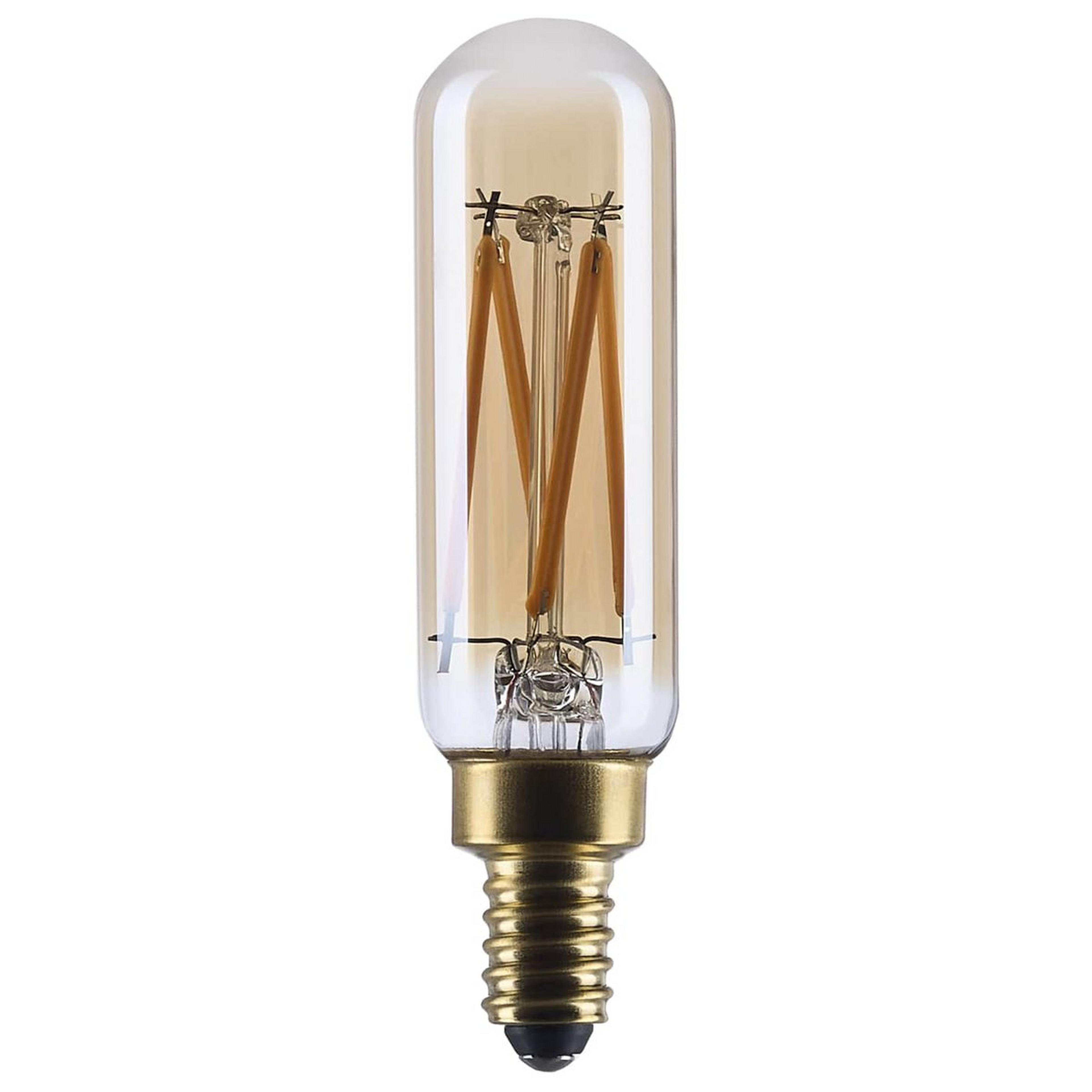 A 3.5 Watt T6 Filament Candelabra Base LED Bulb - Amber with Clear Amber color