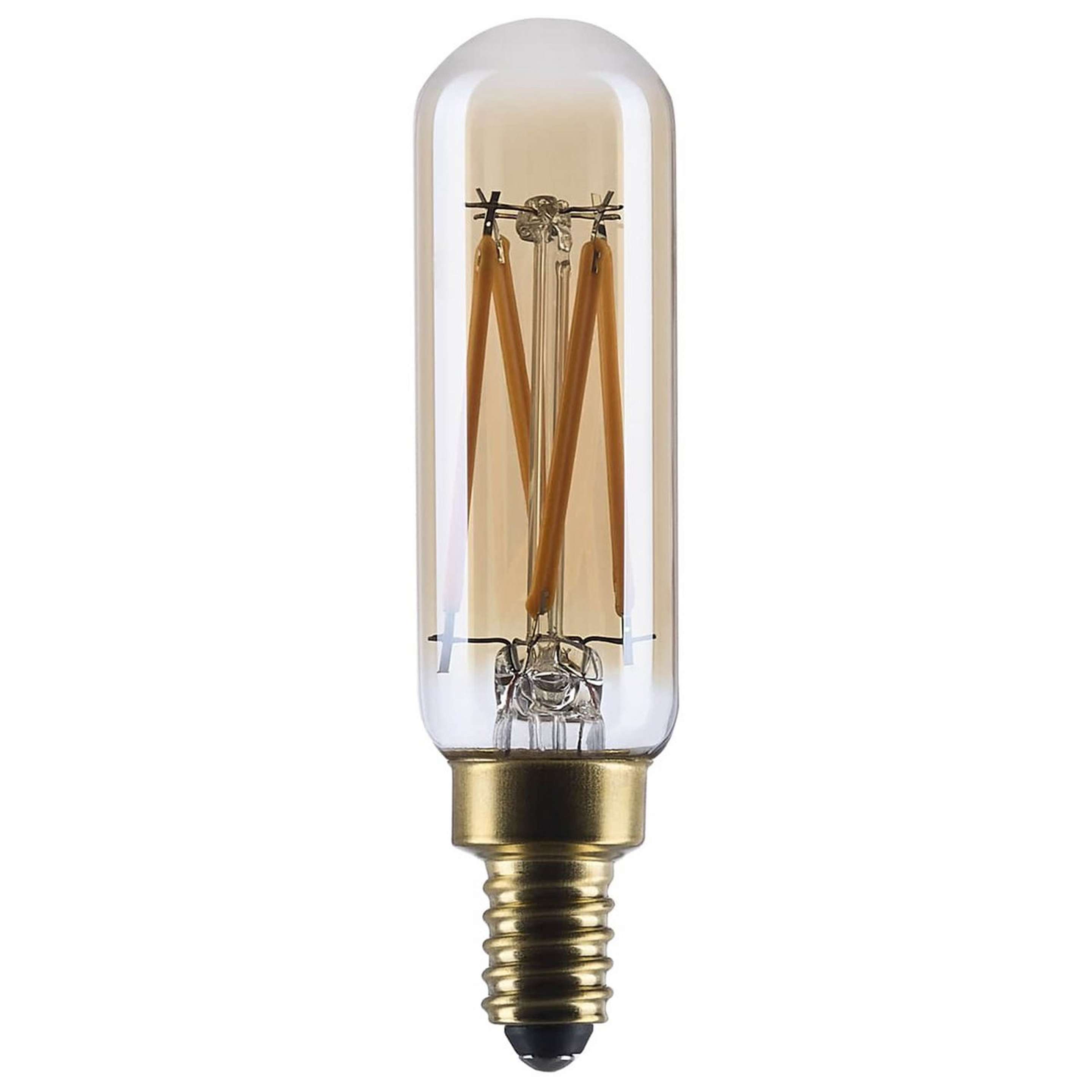 A 3.5 Watt T6 Filament Candelabra Base LED Bulb - Amber with Clear Amber color