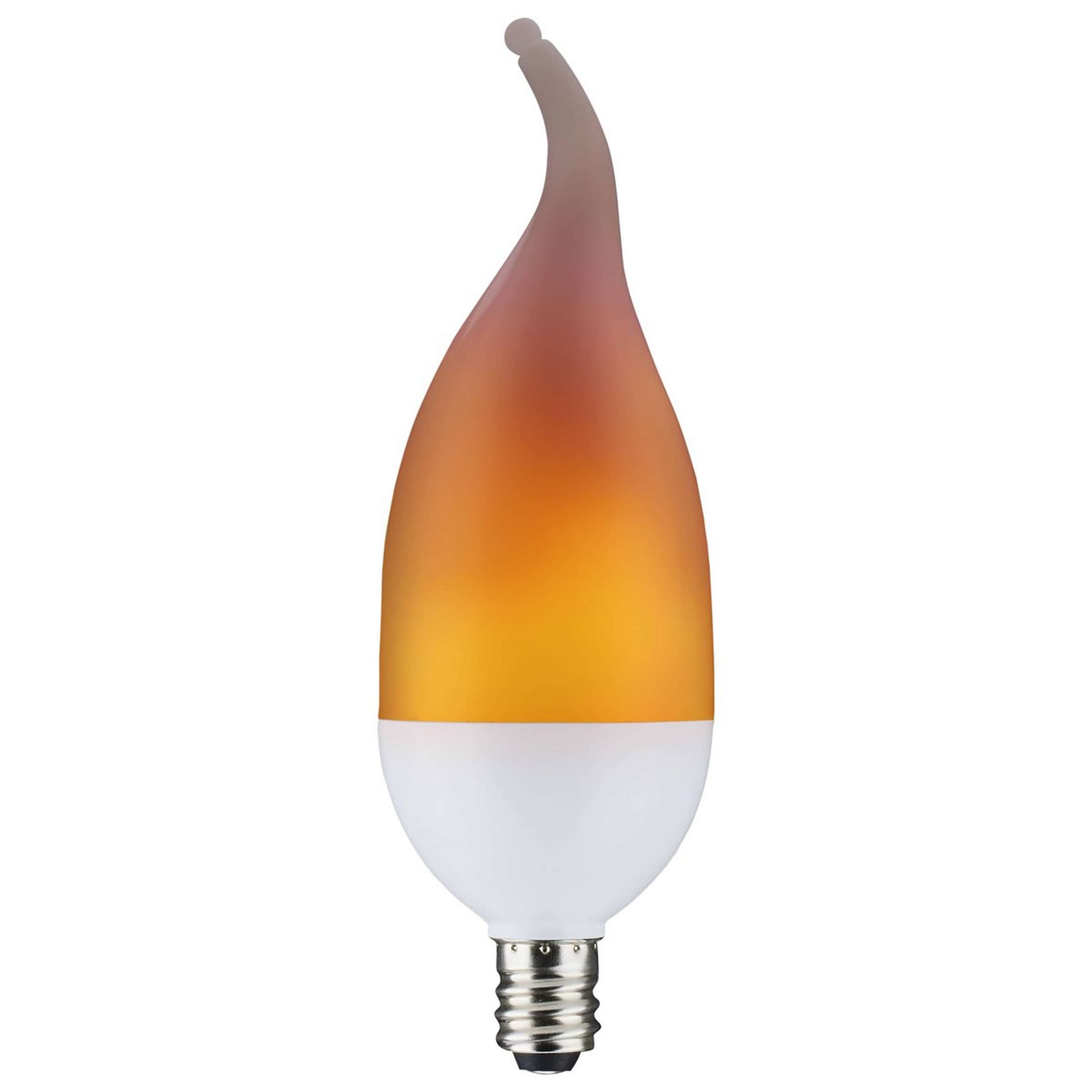A 2 Watt B11 Candelabra Base LED Decorative Flame Bulb with Amber Flicker color