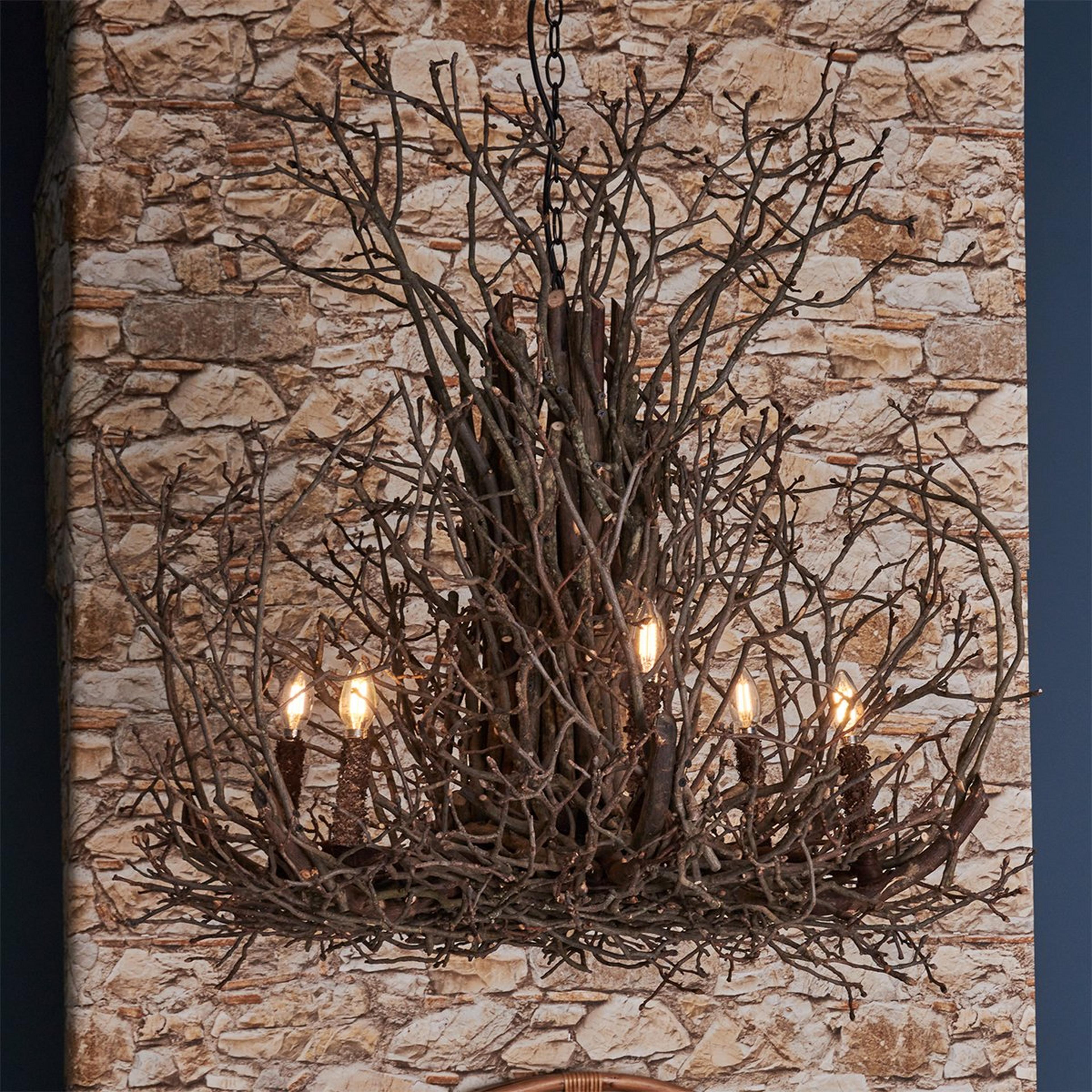 A Naturally Superior Twig Chandelier - Large with Reclaimed Hickory color