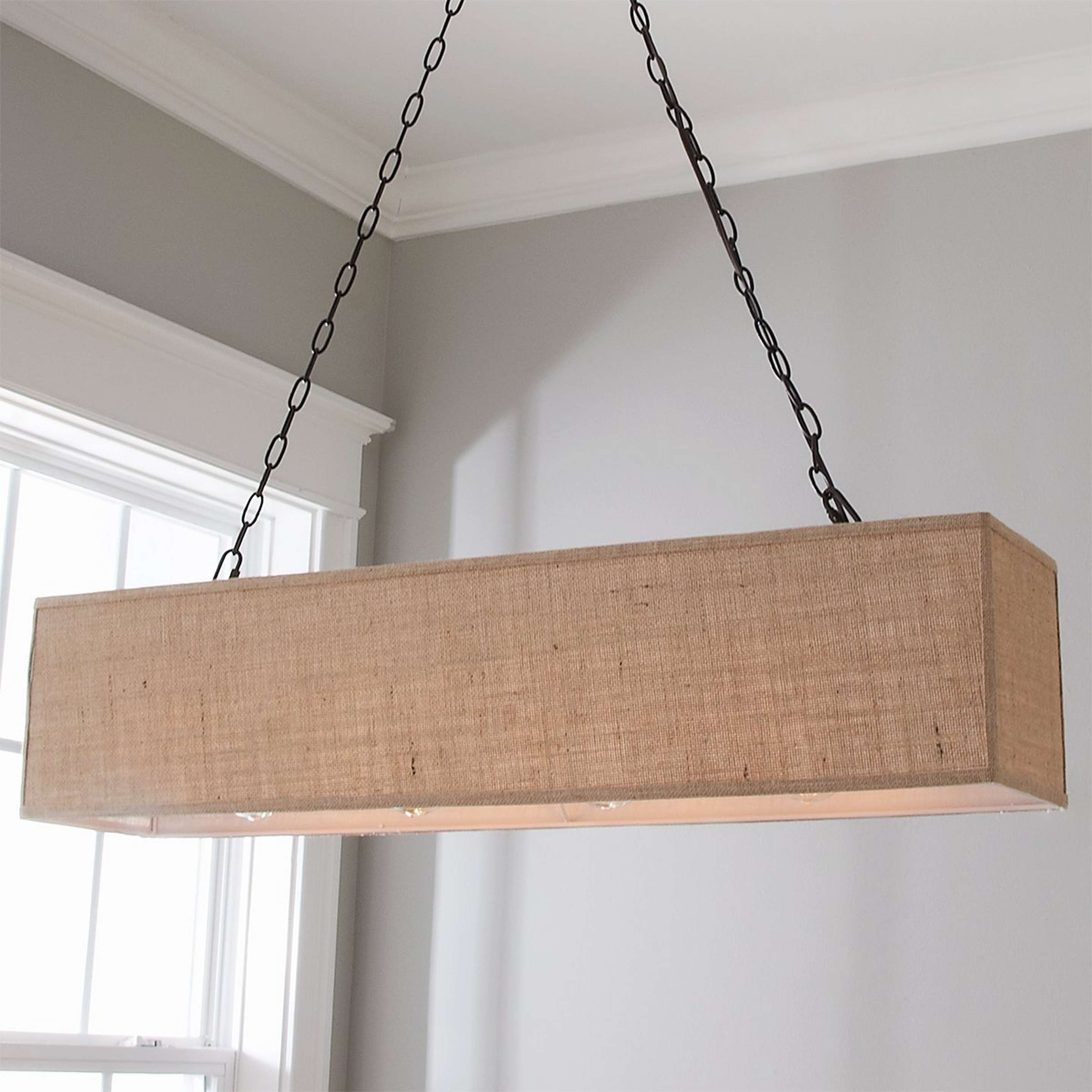 A Rectangular Shade Island Chandelier with Bronze / Natural Burlap color