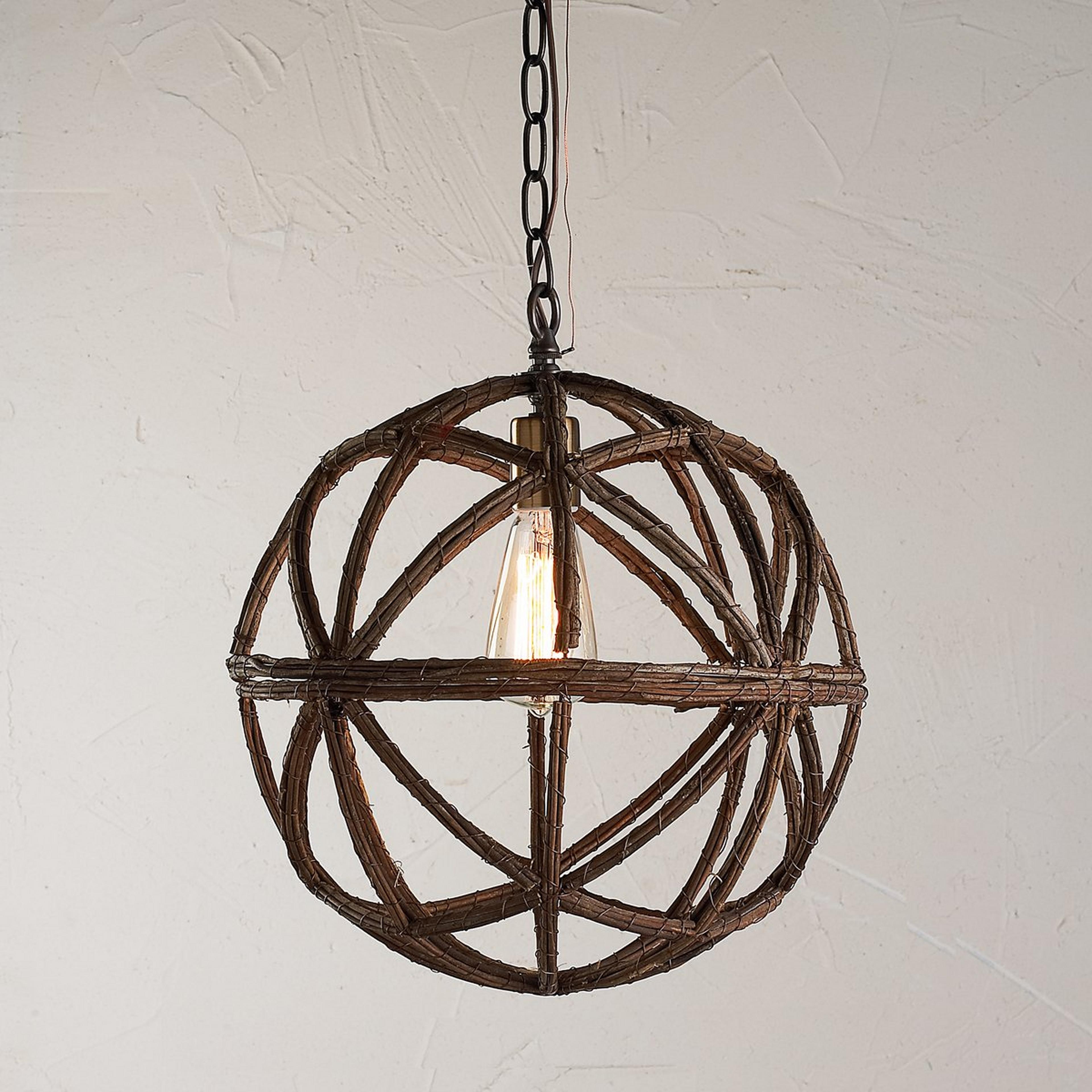 A Twig Sphere Chandelier or Pendant Light Small with Natural Wood color