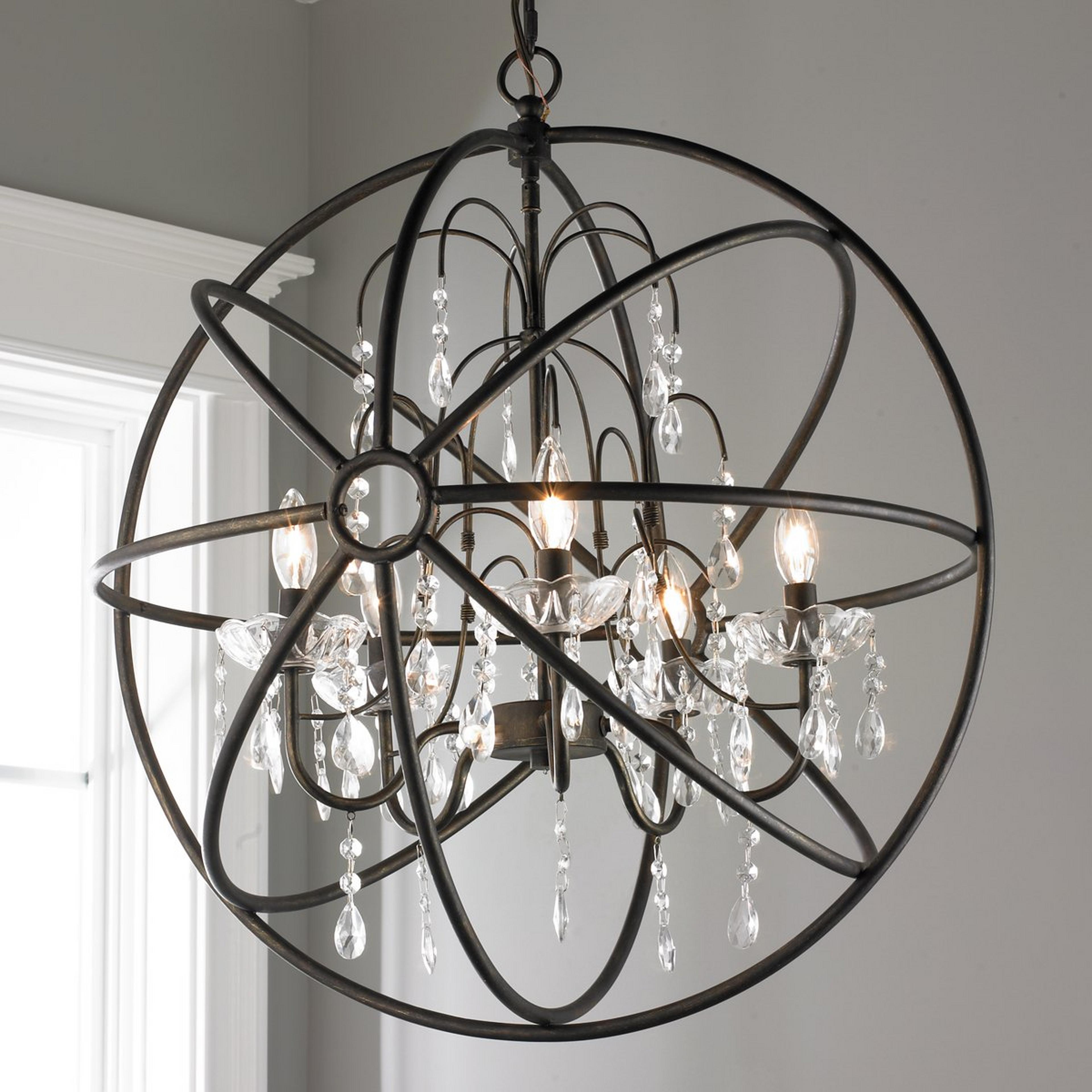 Crystal and Metal Orb Chandelier