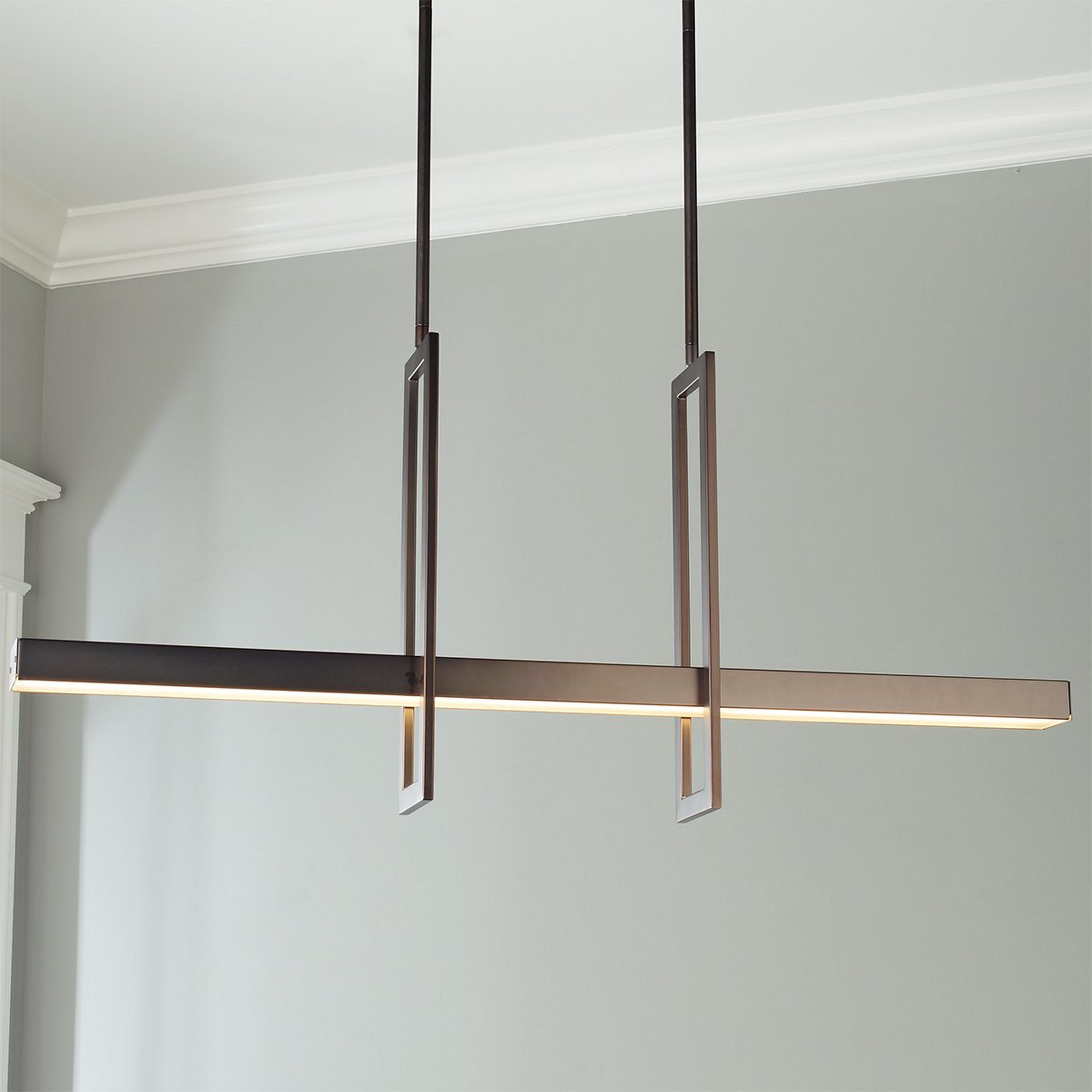 A Modern Balance Beam LED Island Chandelier with Bronze color