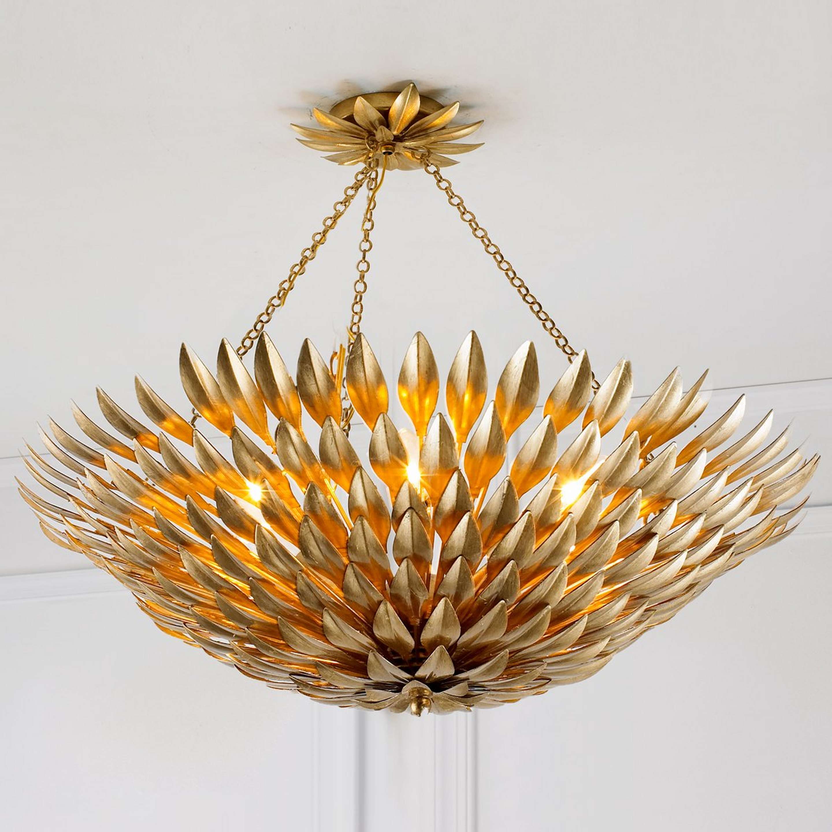 A Olive Leaf Convertible Chandelier - 8 Light with Antique Gold color