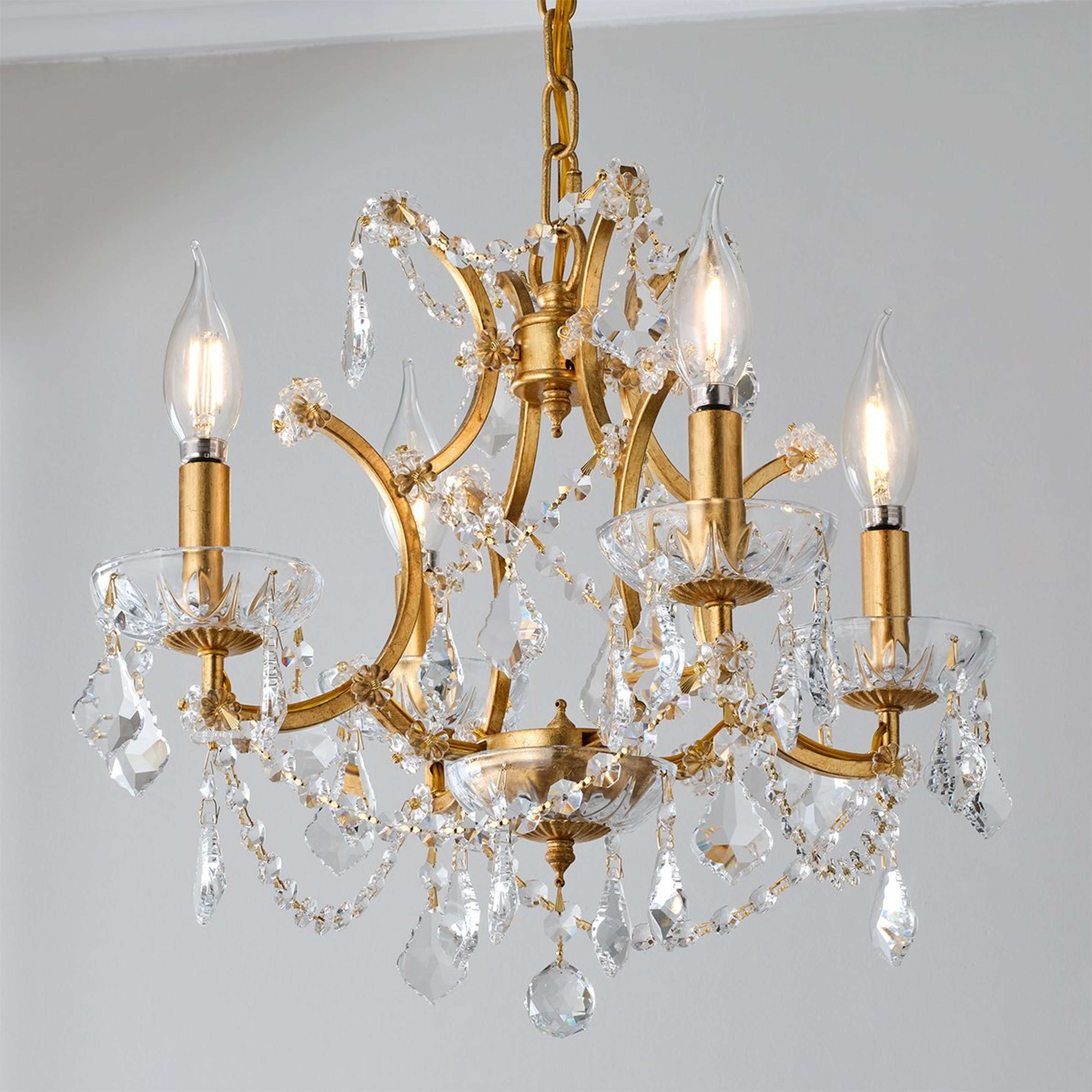 A Gold Leaf and Crystal Chandelier - Small with Gold Leaf / Crystal color