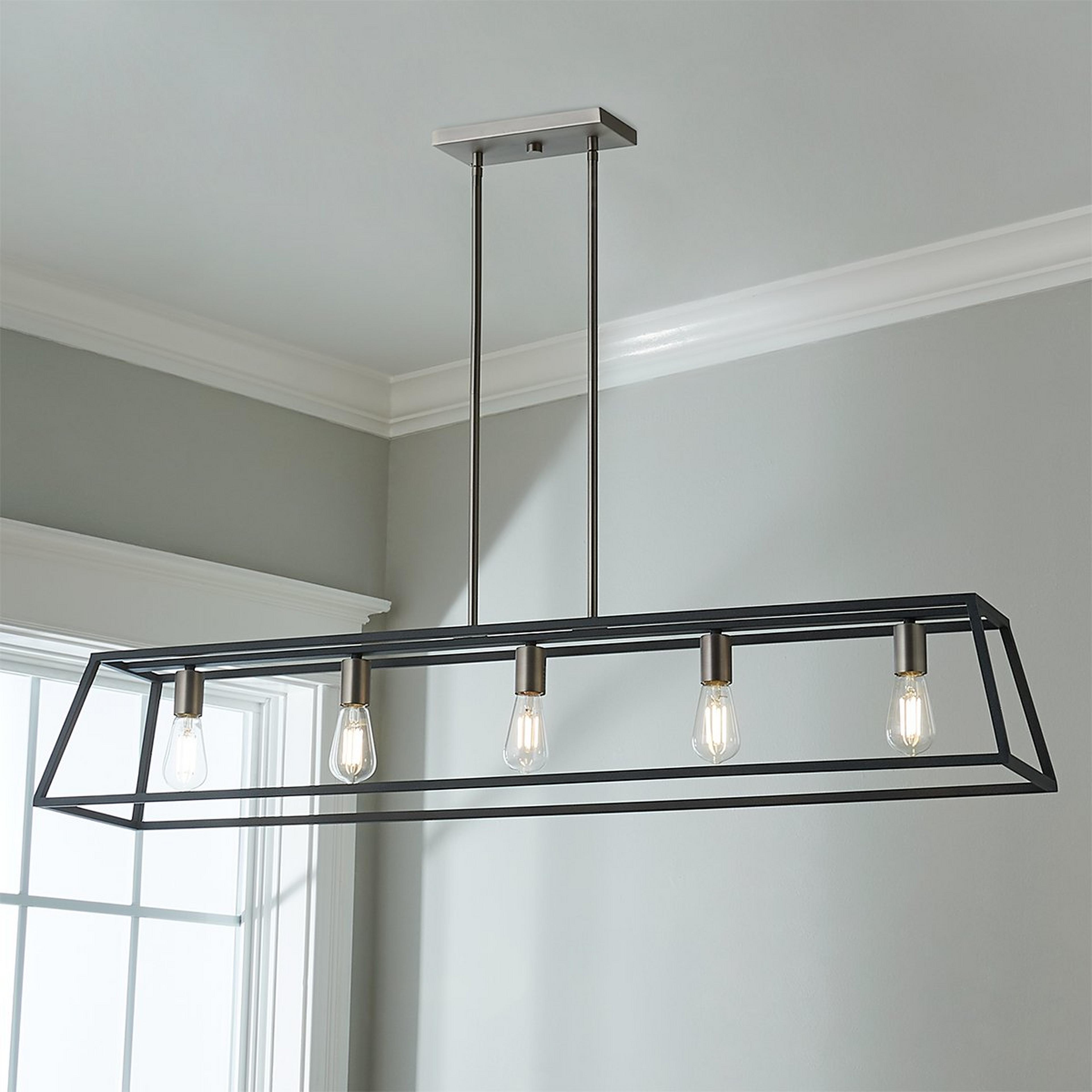 A Sleek Minimalist Island Chandelier - 5 Light with Aged Zinc / Bronze color