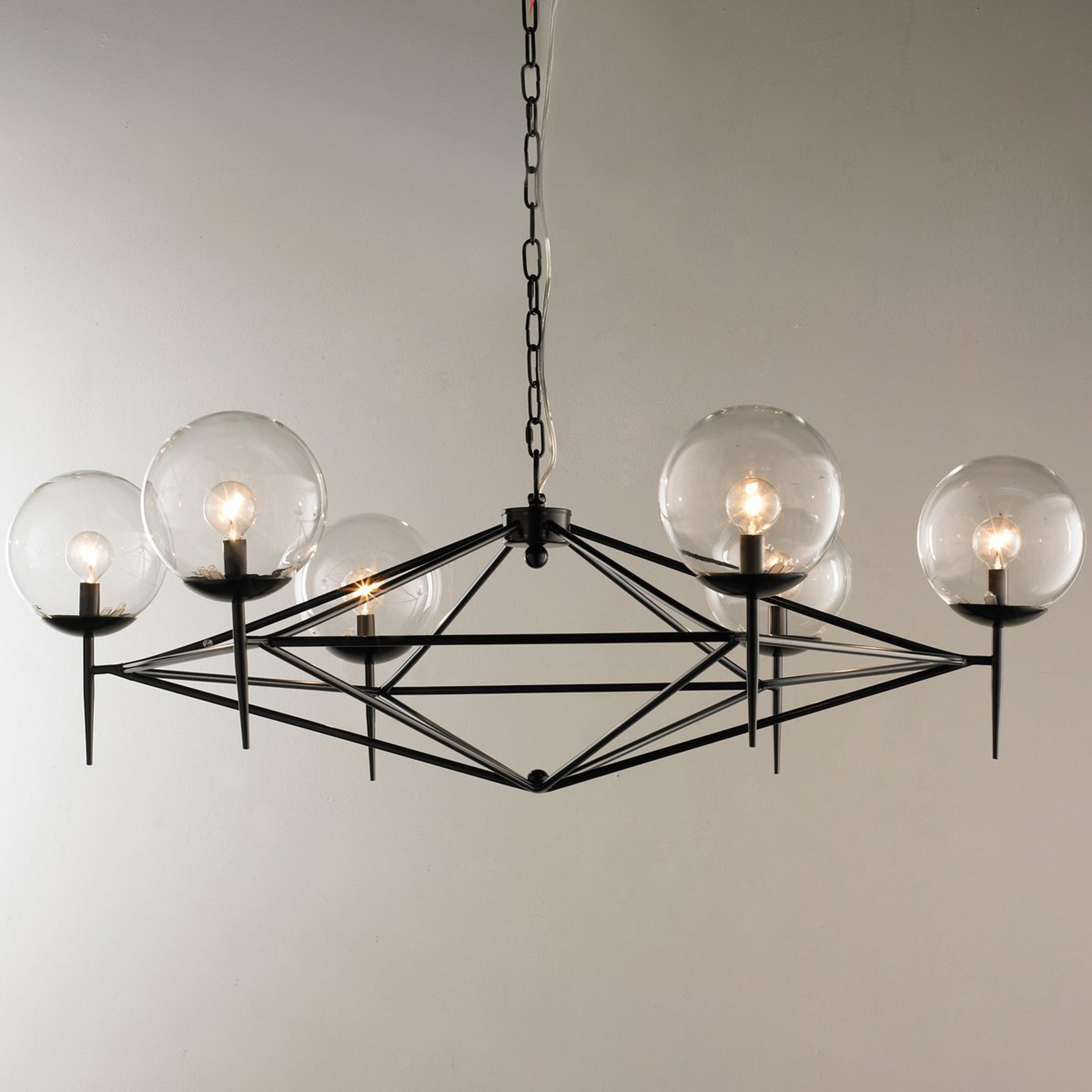 A Modern Pyramid Glass Globes Chandelier with Black color